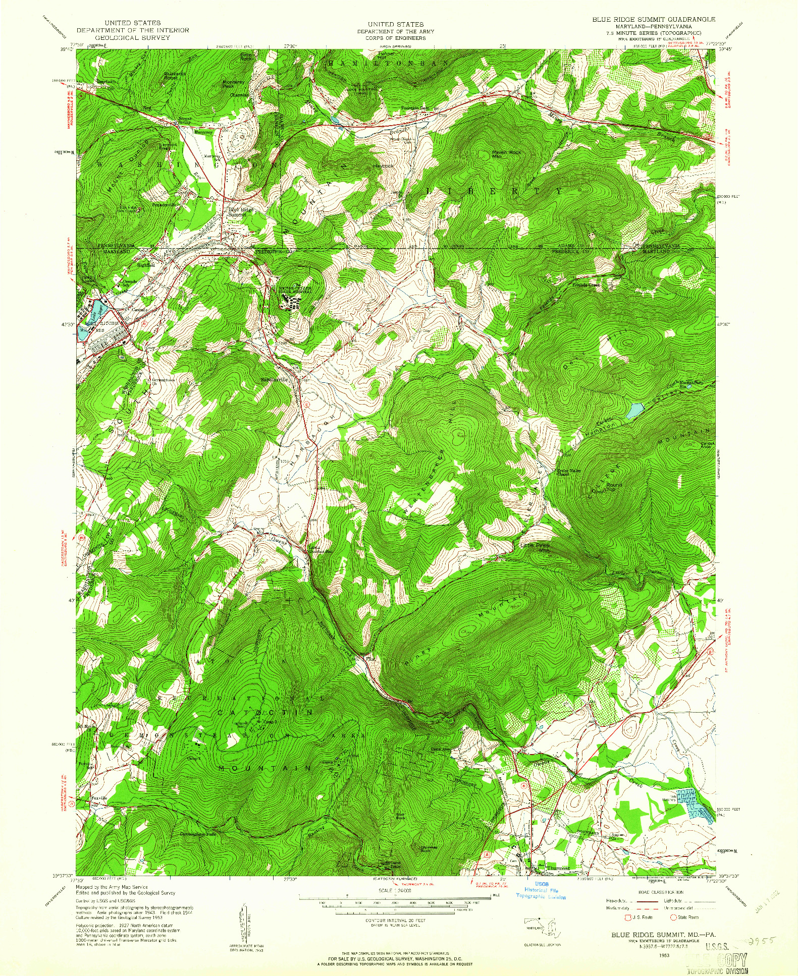 USGS 1:24000-SCALE QUADRANGLE FOR BLUE RIDGE SUMMIT, MD 1953