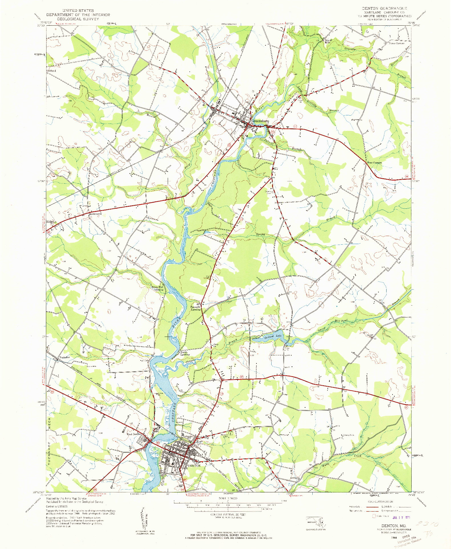 USGS 1:24000-SCALE QUADRANGLE FOR DENTON, MD 1944