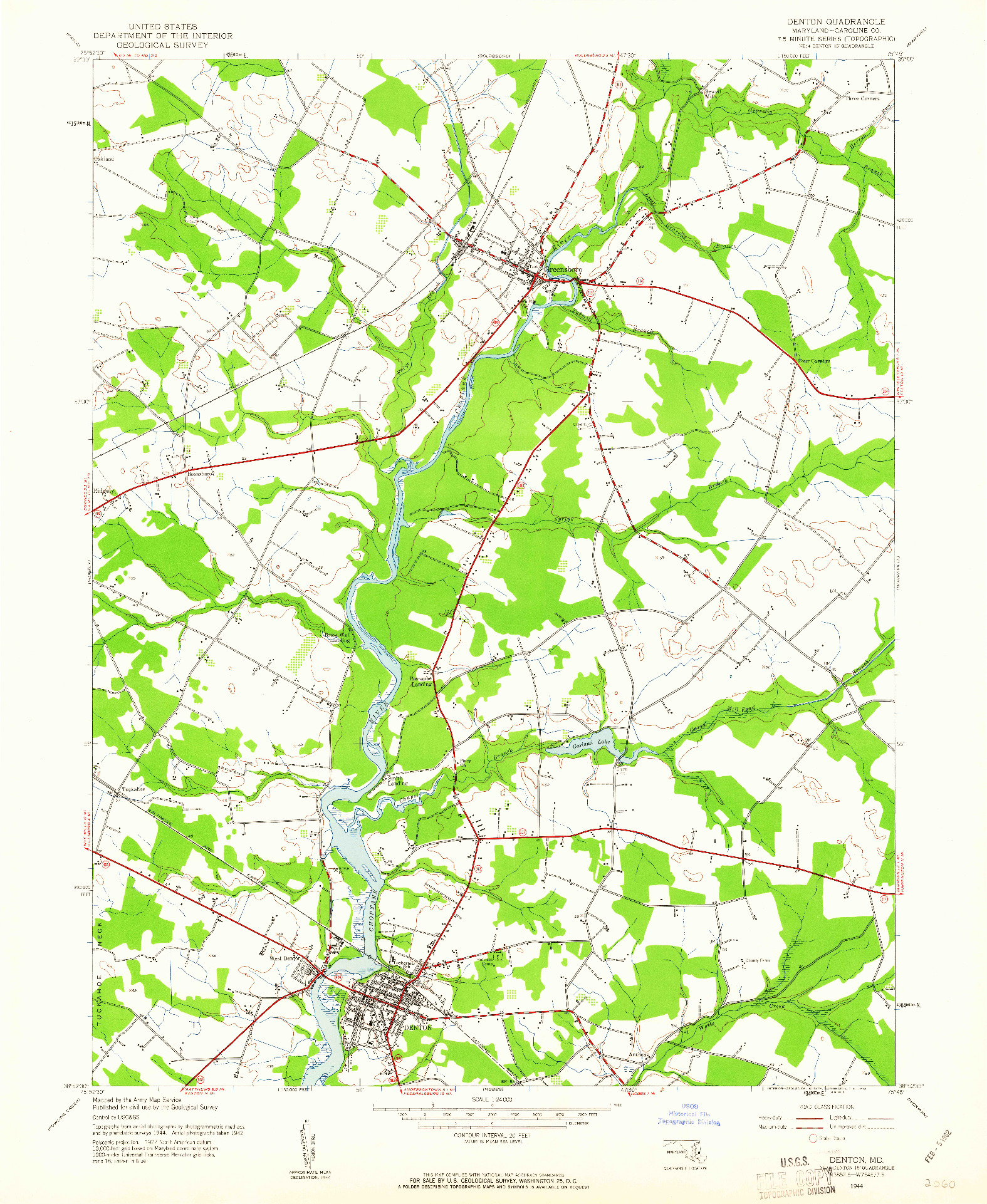 USGS 1:24000-SCALE QUADRANGLE FOR DENTON, MD 1944