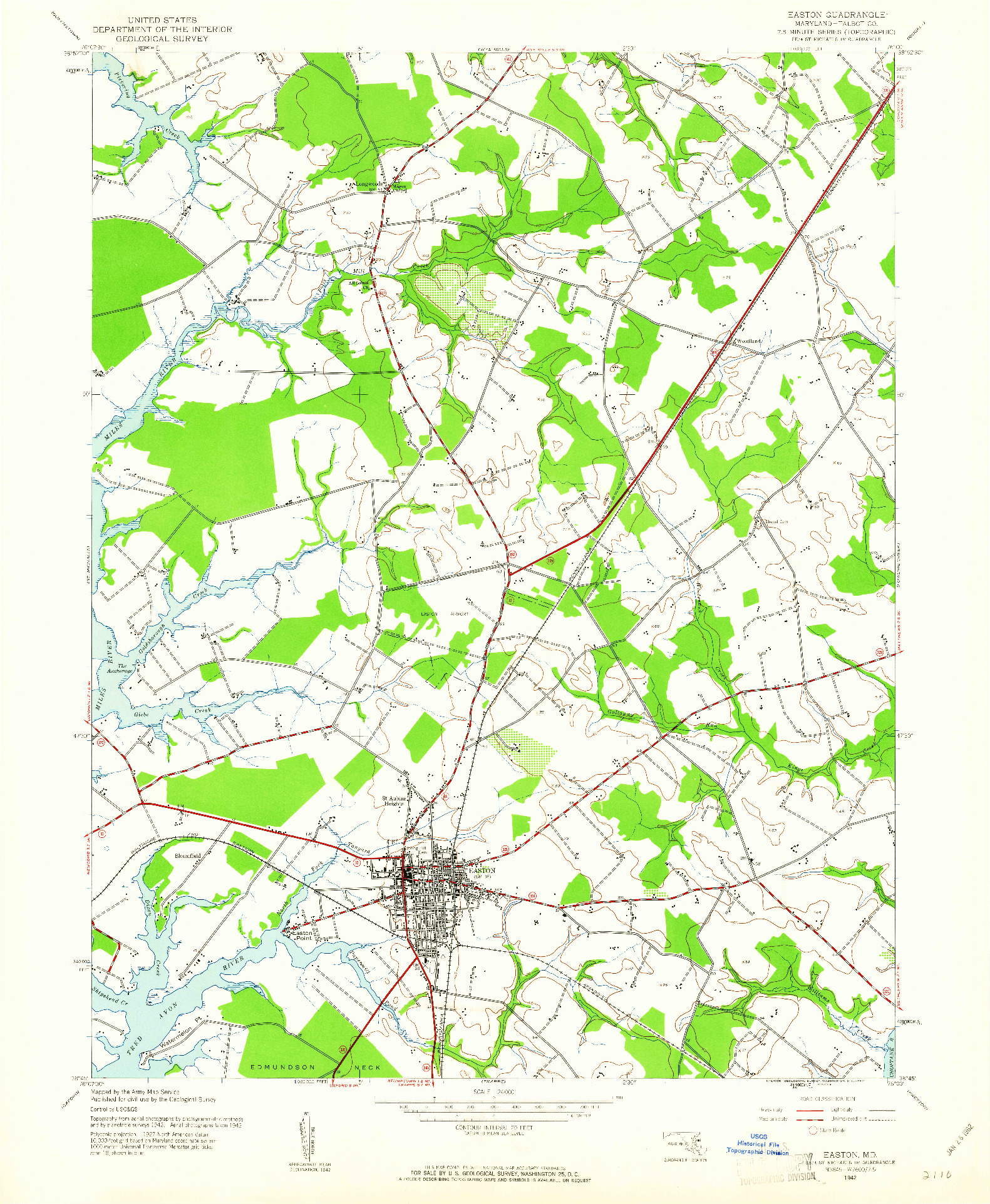 USGS 1:24000-SCALE QUADRANGLE FOR EASTON, MD 1942