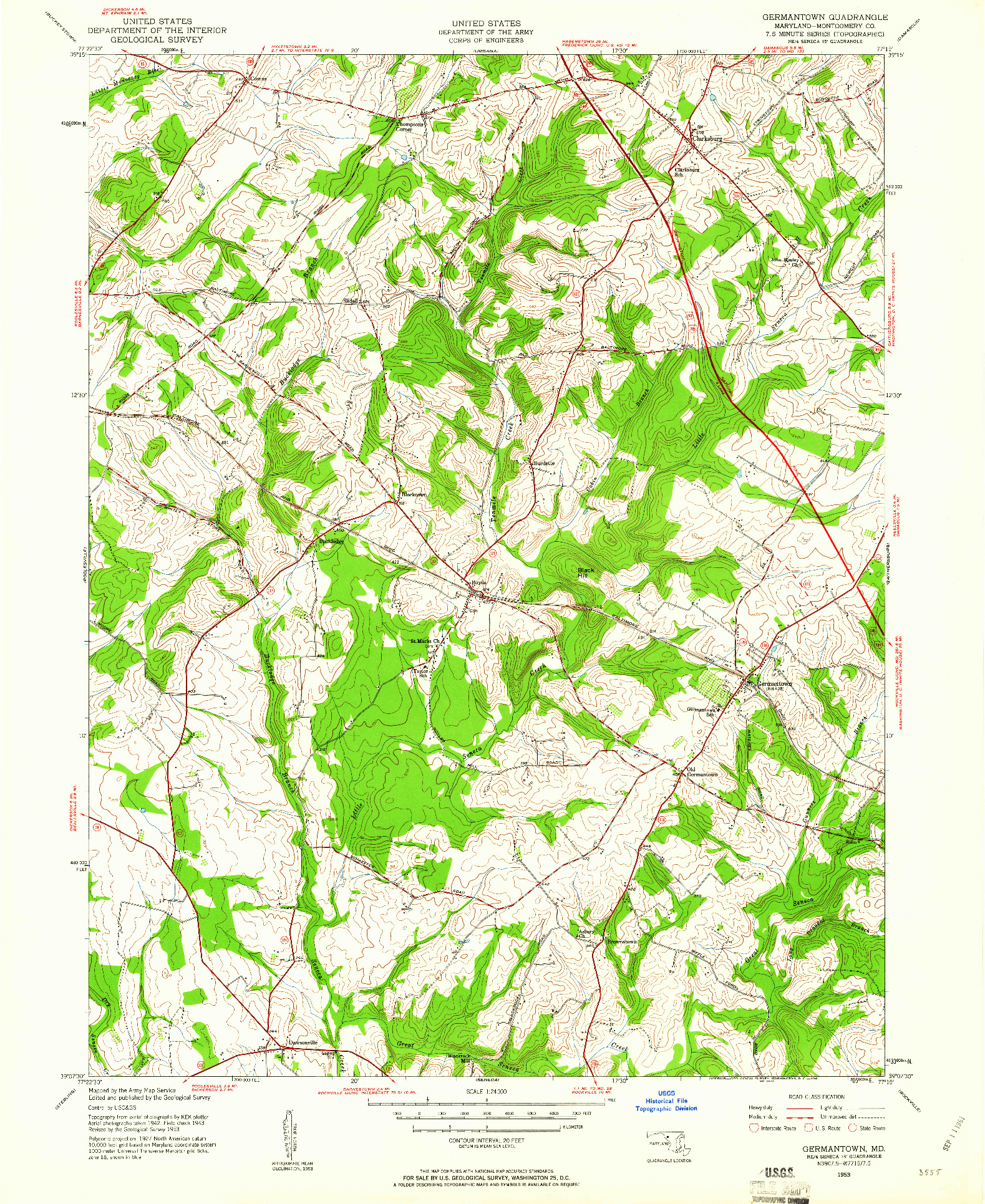 USGS 1:24000-SCALE QUADRANGLE FOR GERMANTOWN, MD 1953