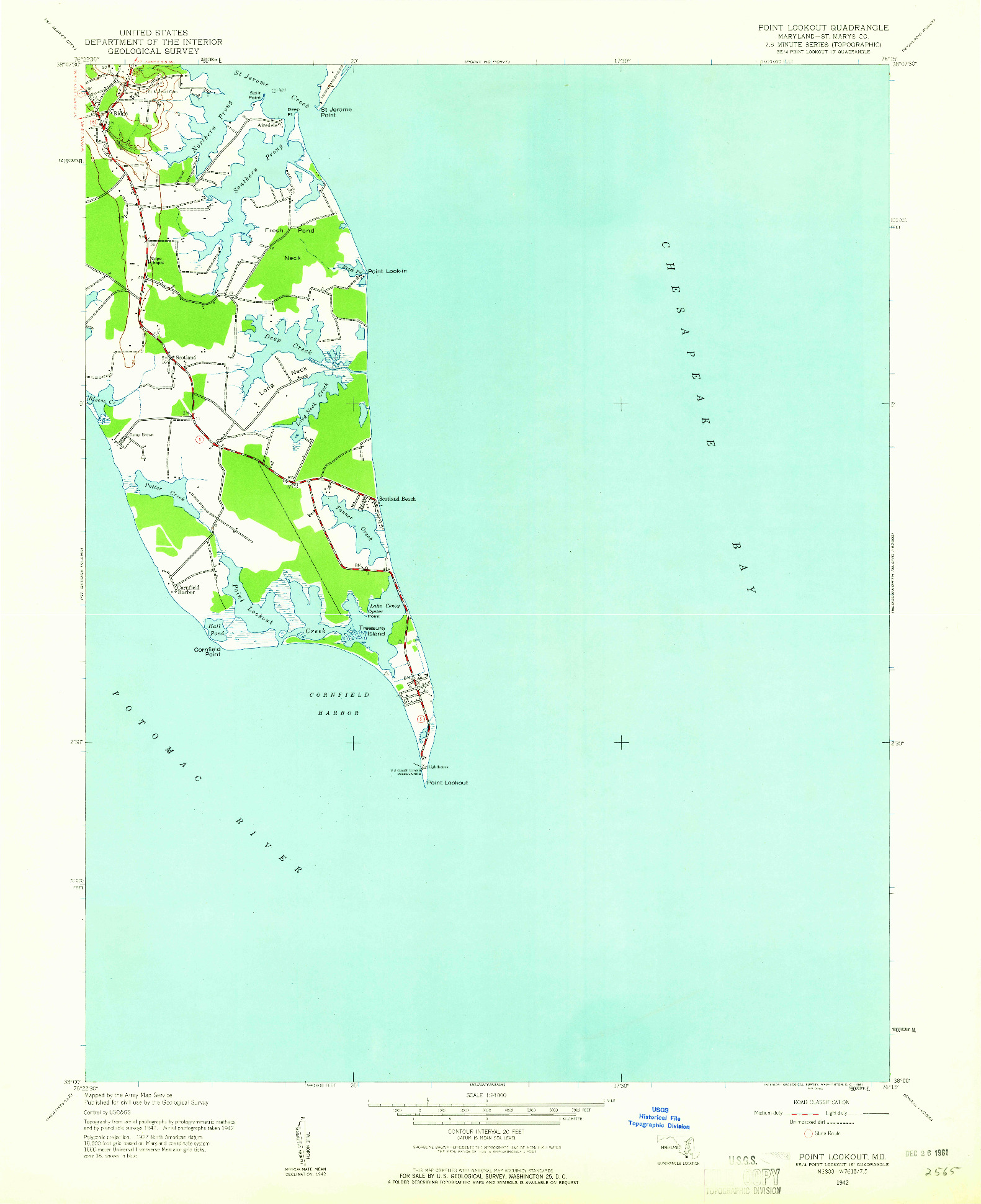 USGS 1:24000-SCALE QUADRANGLE FOR POINT LOOKOUT, MD 1942