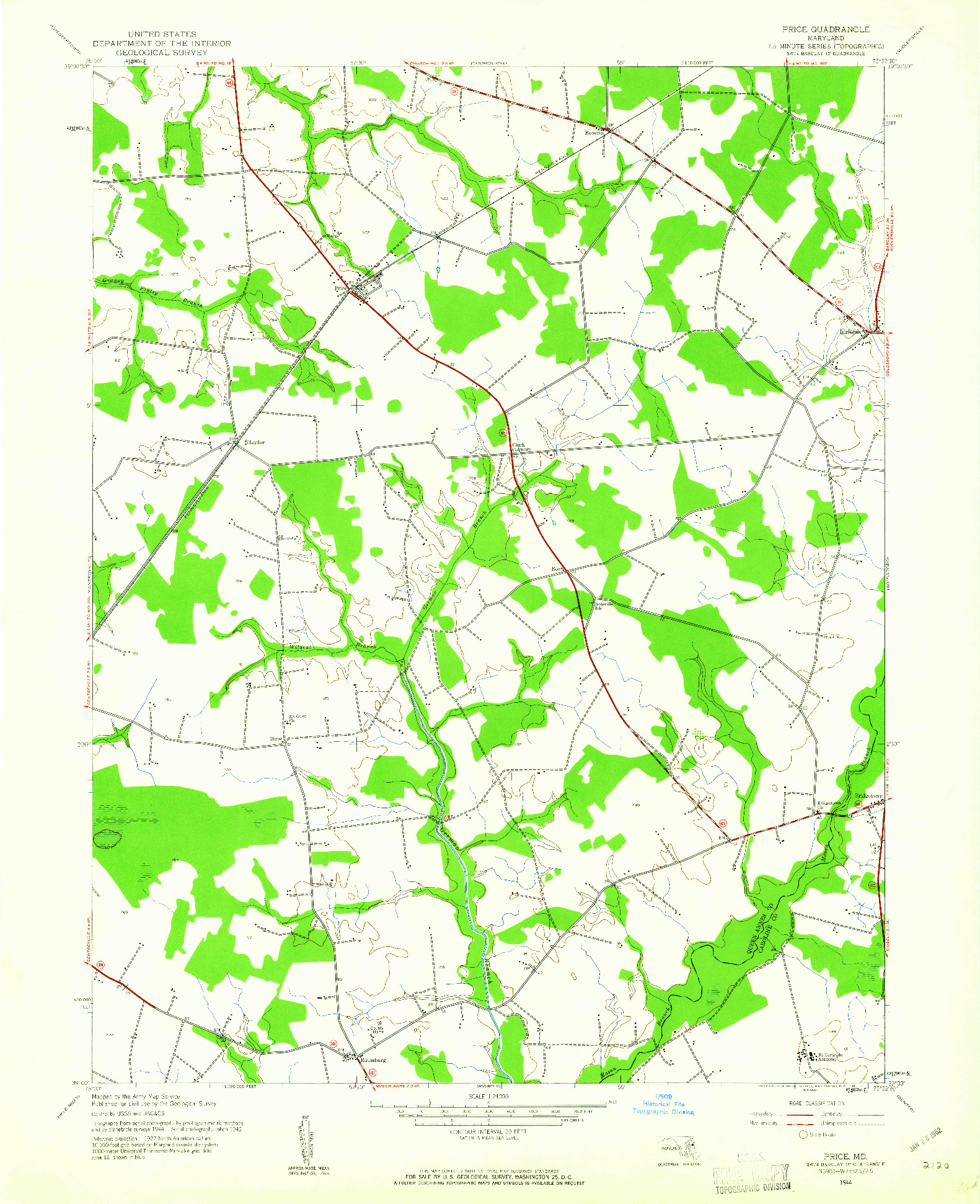 USGS 1:24000-SCALE QUADRANGLE FOR PRICE, MD 1944