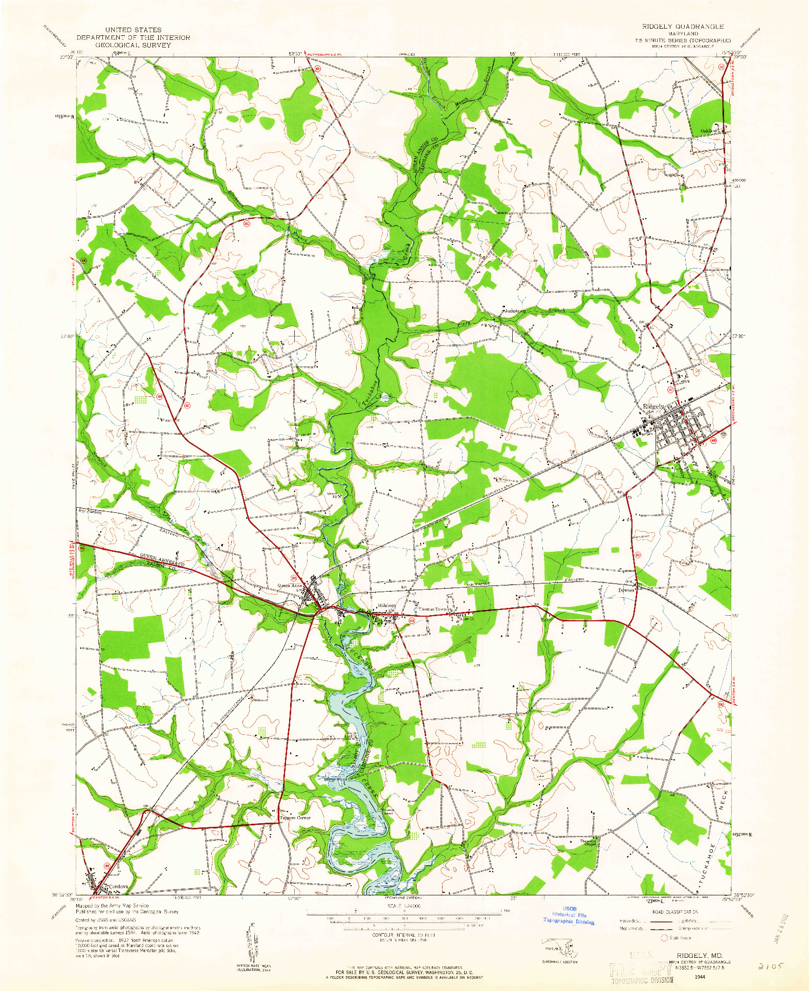 USGS 1:24000-SCALE QUADRANGLE FOR RIDGELY, MD 1944