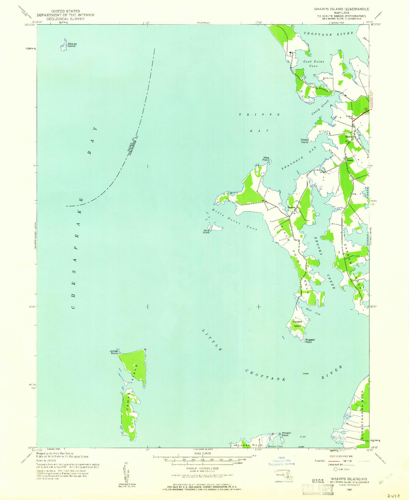 USGS 1:24000-SCALE QUADRANGLE FOR SHARPS ISLAND, MD 1942