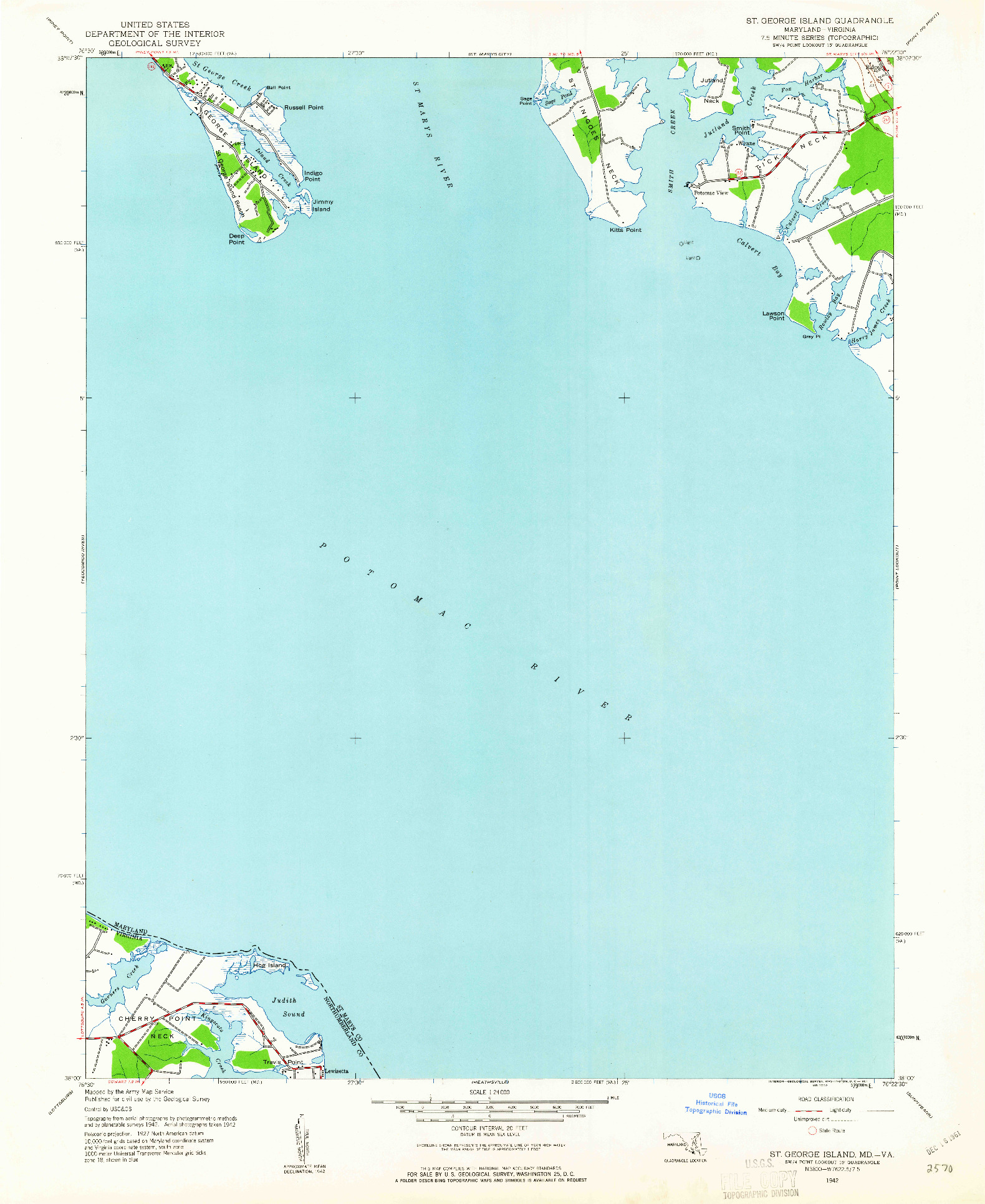USGS 1:24000-SCALE QUADRANGLE FOR ST. GEORGE ISLAND, MD 1942
