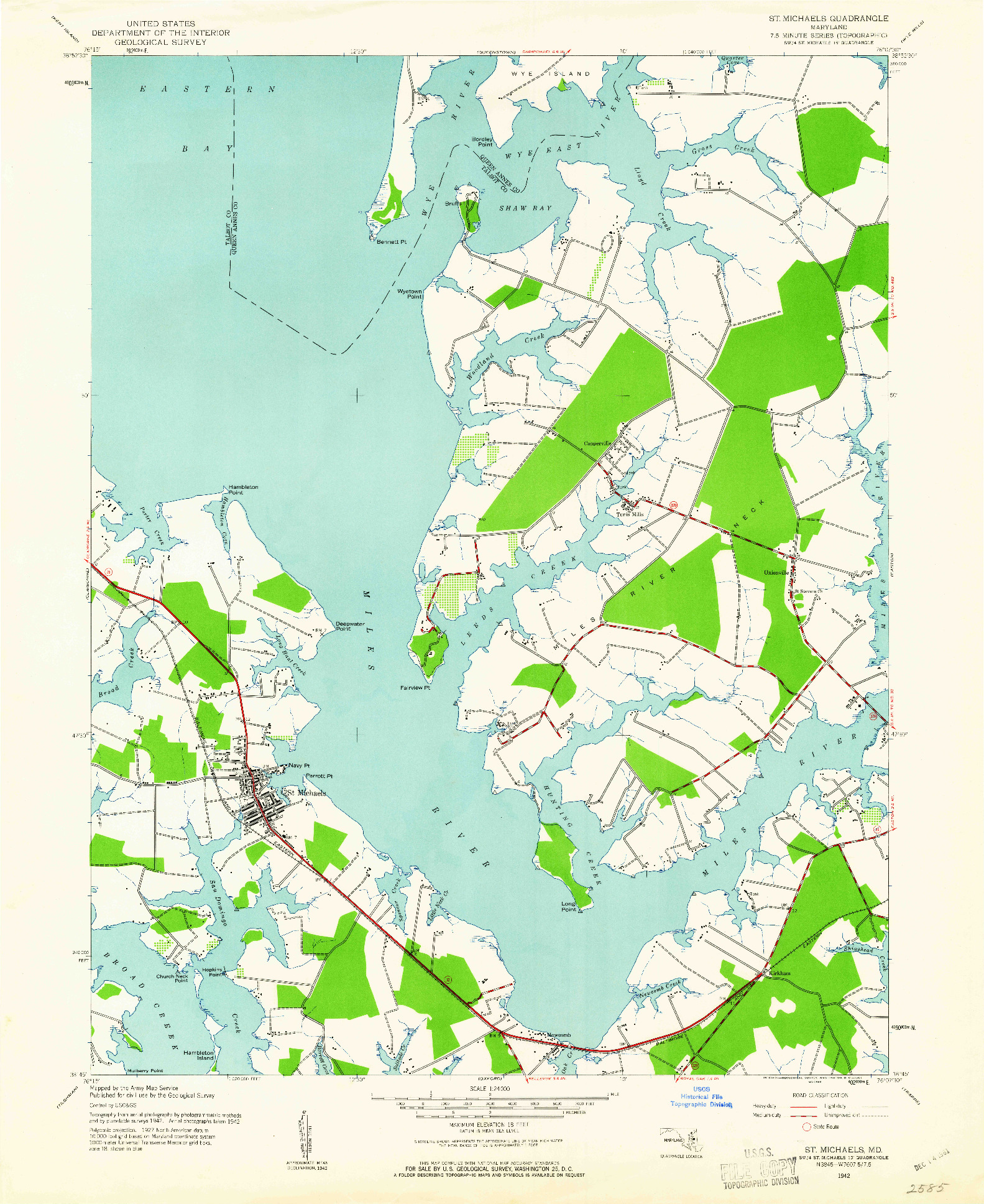 USGS 1:24000-SCALE QUADRANGLE FOR ST. MICHAELS, MD 1942