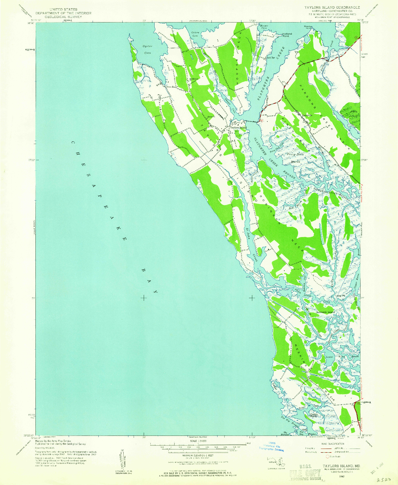 USGS 1:24000-SCALE QUADRANGLE FOR TAYLORS ISLAND, MD 1942