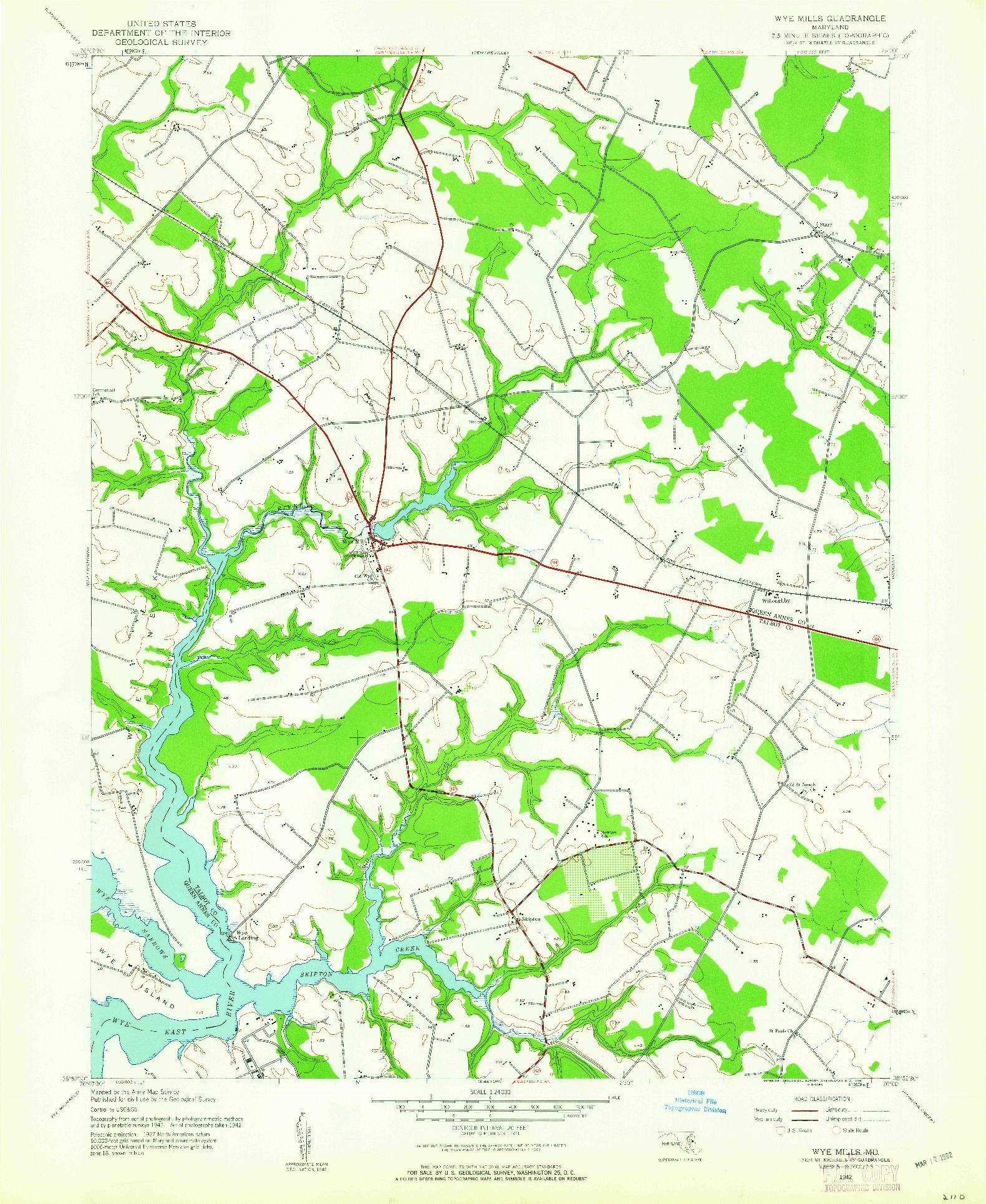 USGS 1:24000-SCALE QUADRANGLE FOR WYE MILLS, MD 1942