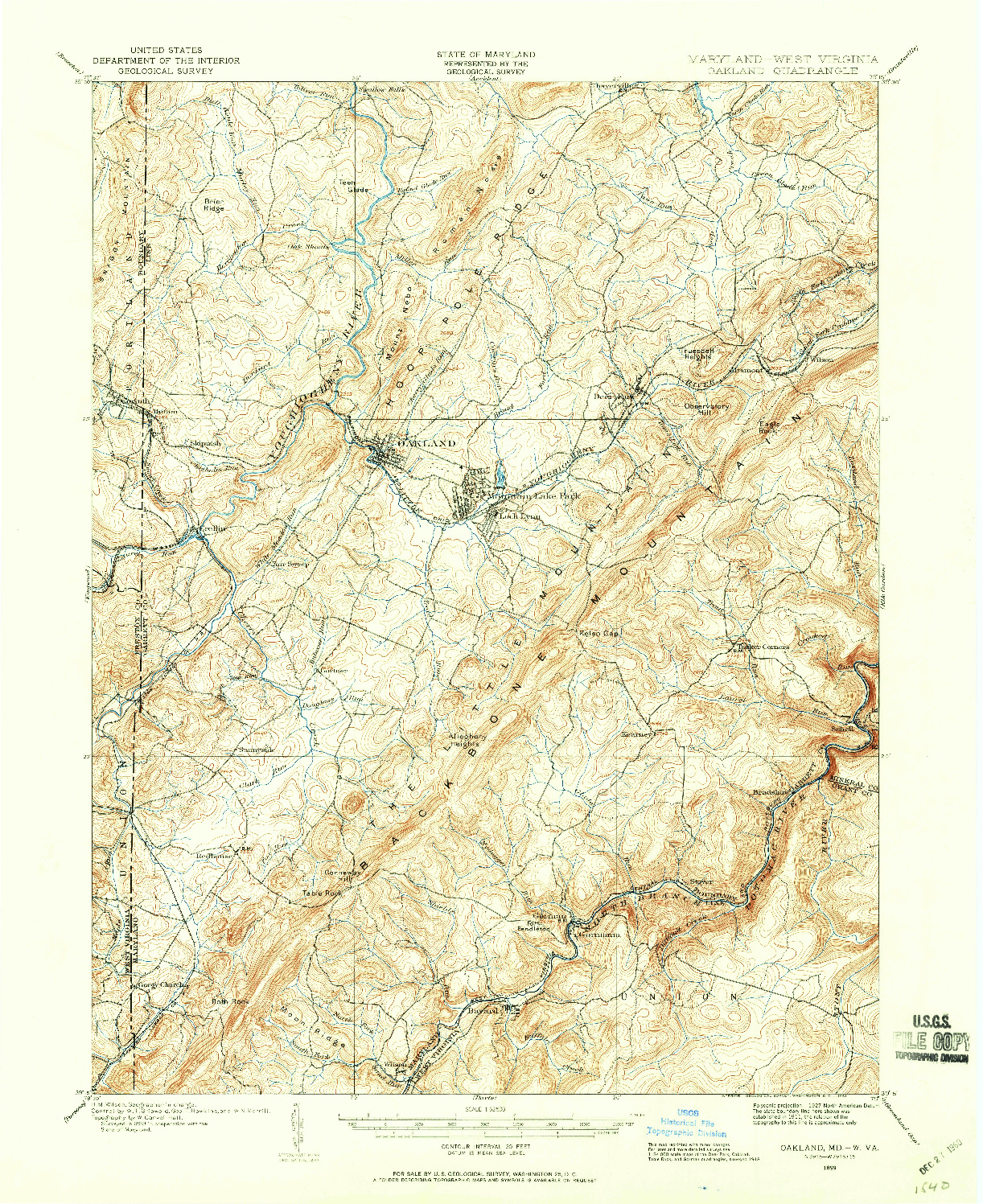 USGS 1:62500-SCALE QUADRANGLE FOR OAKLAND, MD 1899