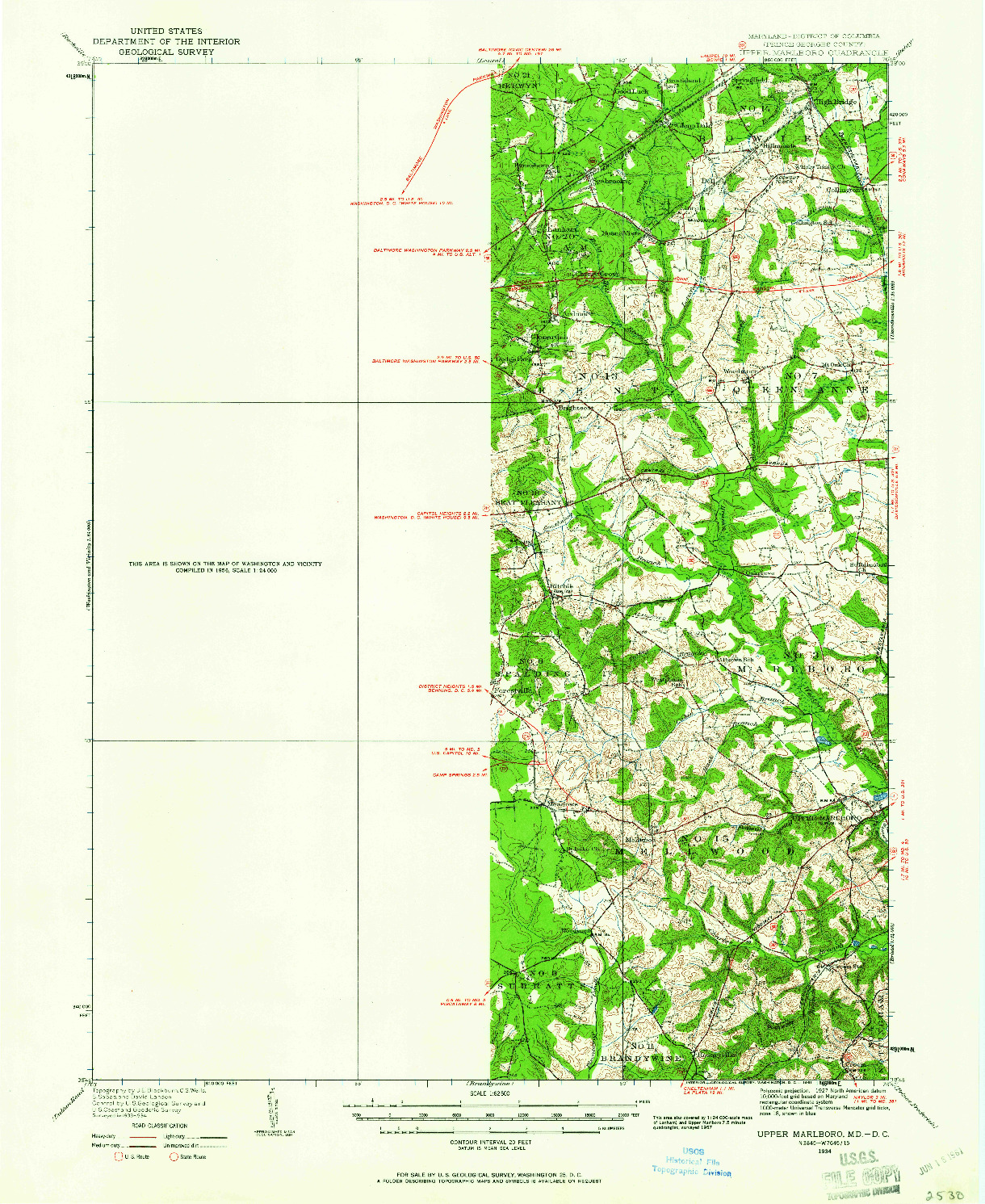 USGS 1:62500-SCALE QUADRANGLE FOR UPPER MARLBORO, MD 1934
