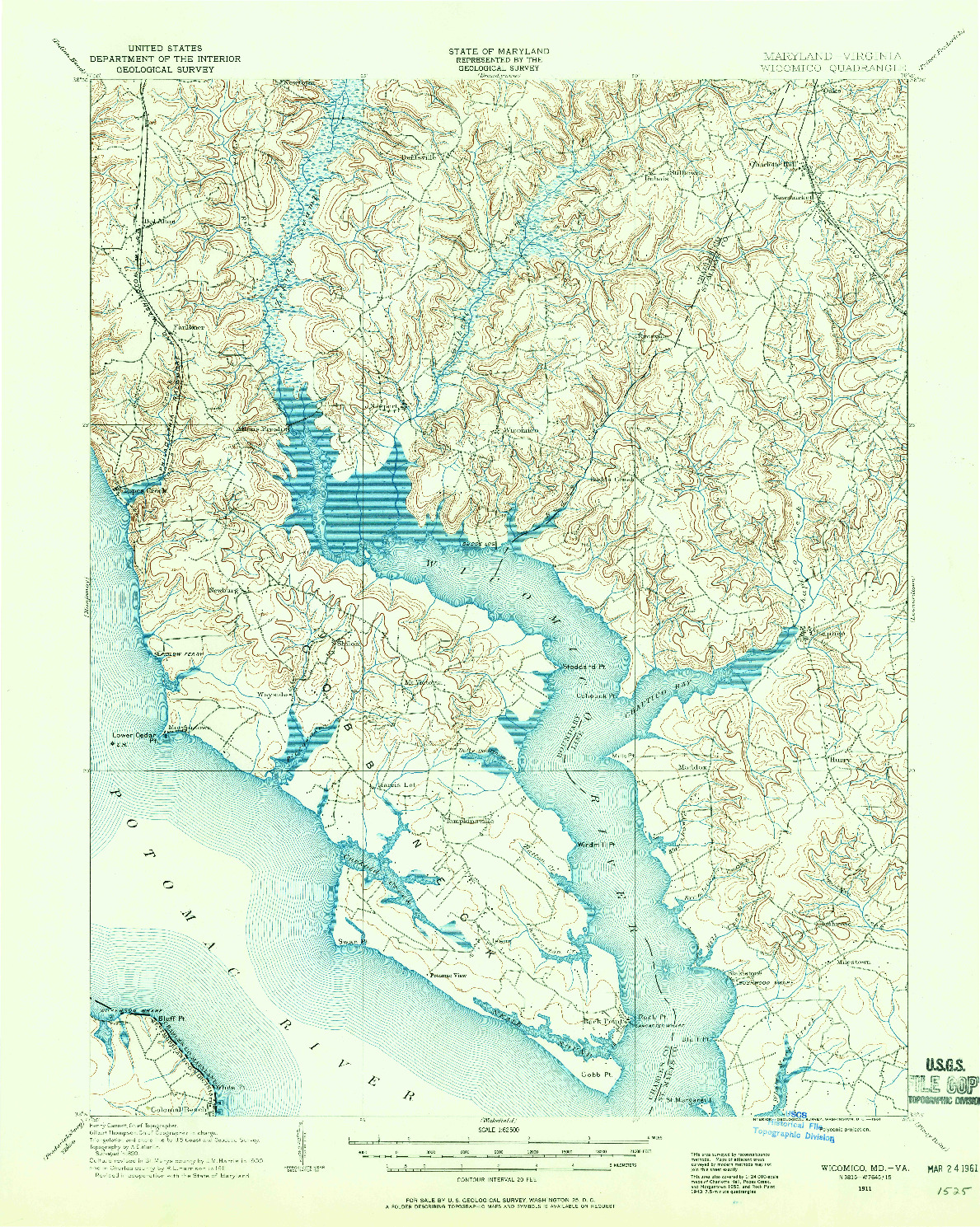 USGS 1:62500-SCALE QUADRANGLE FOR WICOMICO, MD 1911