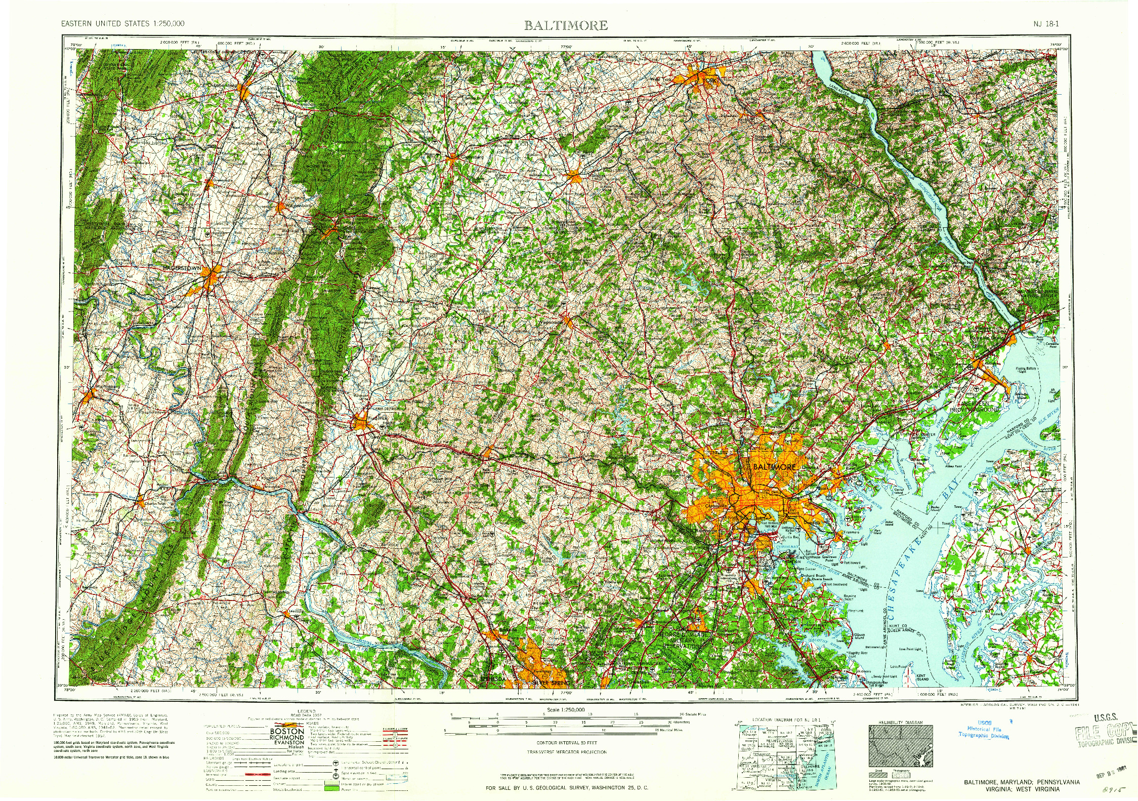 USGS 1:250000-SCALE QUADRANGLE FOR BALTIMORE, MD 1961