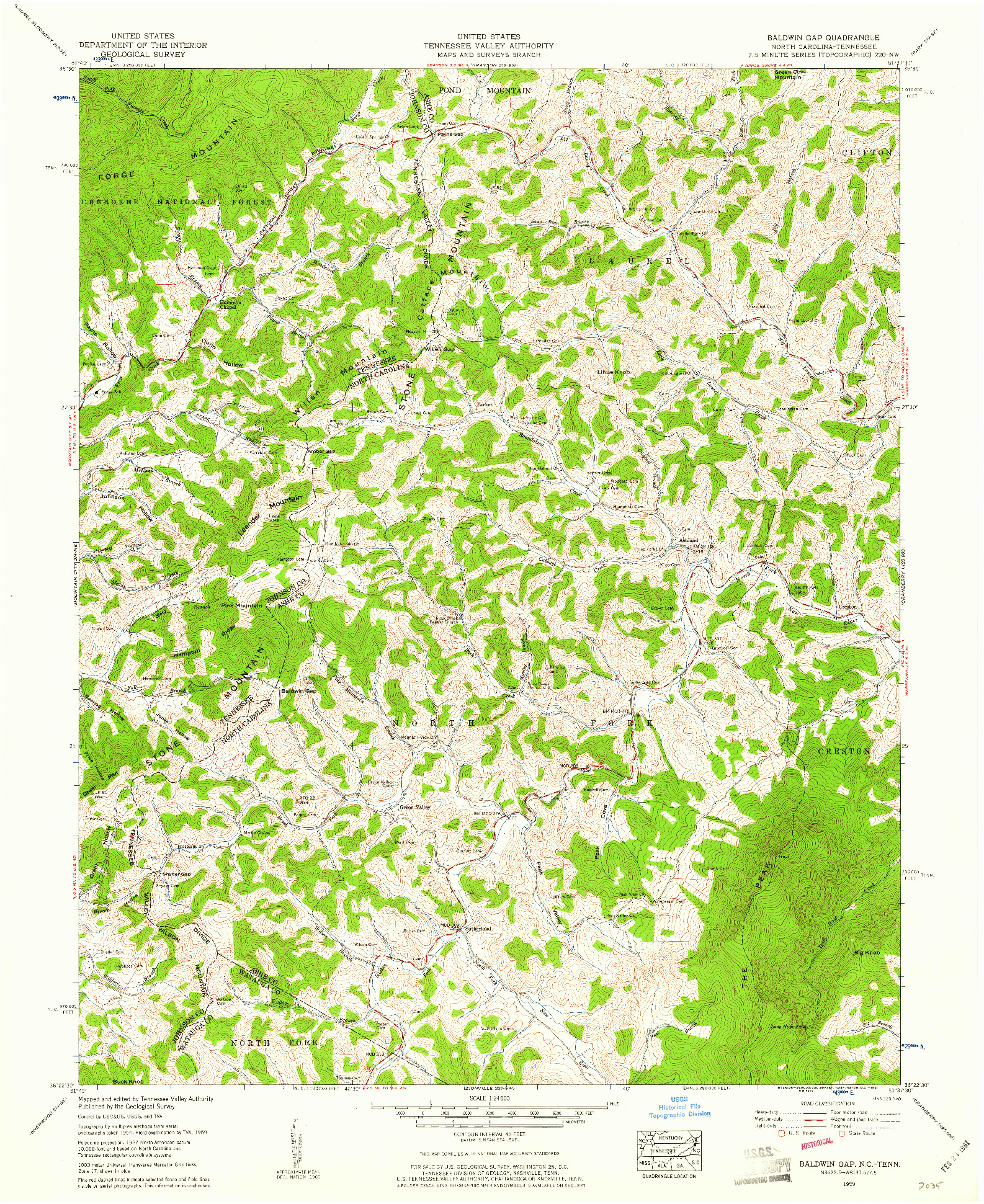 USGS 1:24000-SCALE QUADRANGLE FOR BALDWIN GAP, NC 1959