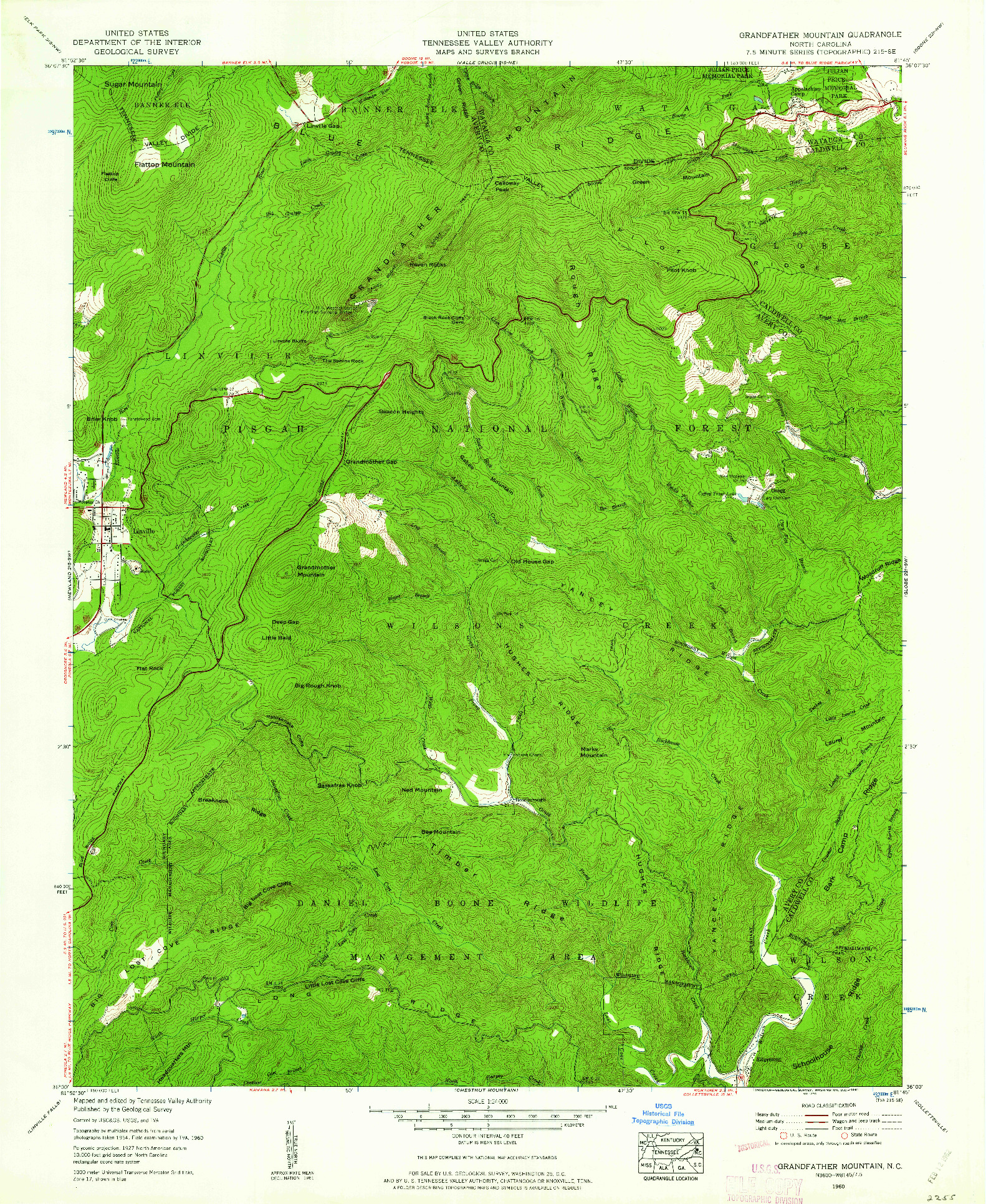USGS 1:24000-SCALE QUADRANGLE FOR GRANDFATHER MOUNTAIN, NC 1960