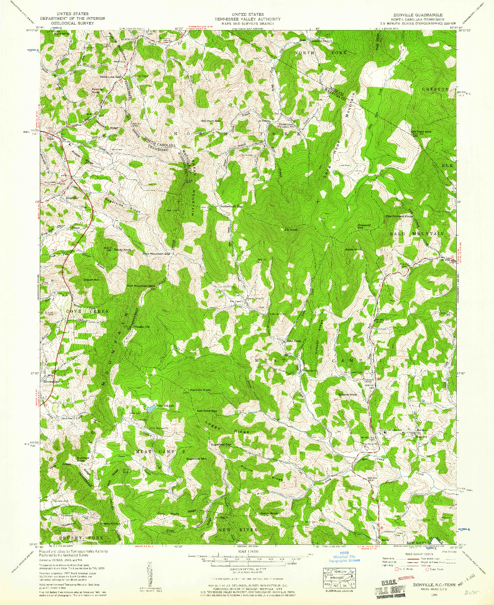 USGS 1:24000-SCALE QUADRANGLE FOR ZIONVILLE, NC 1959