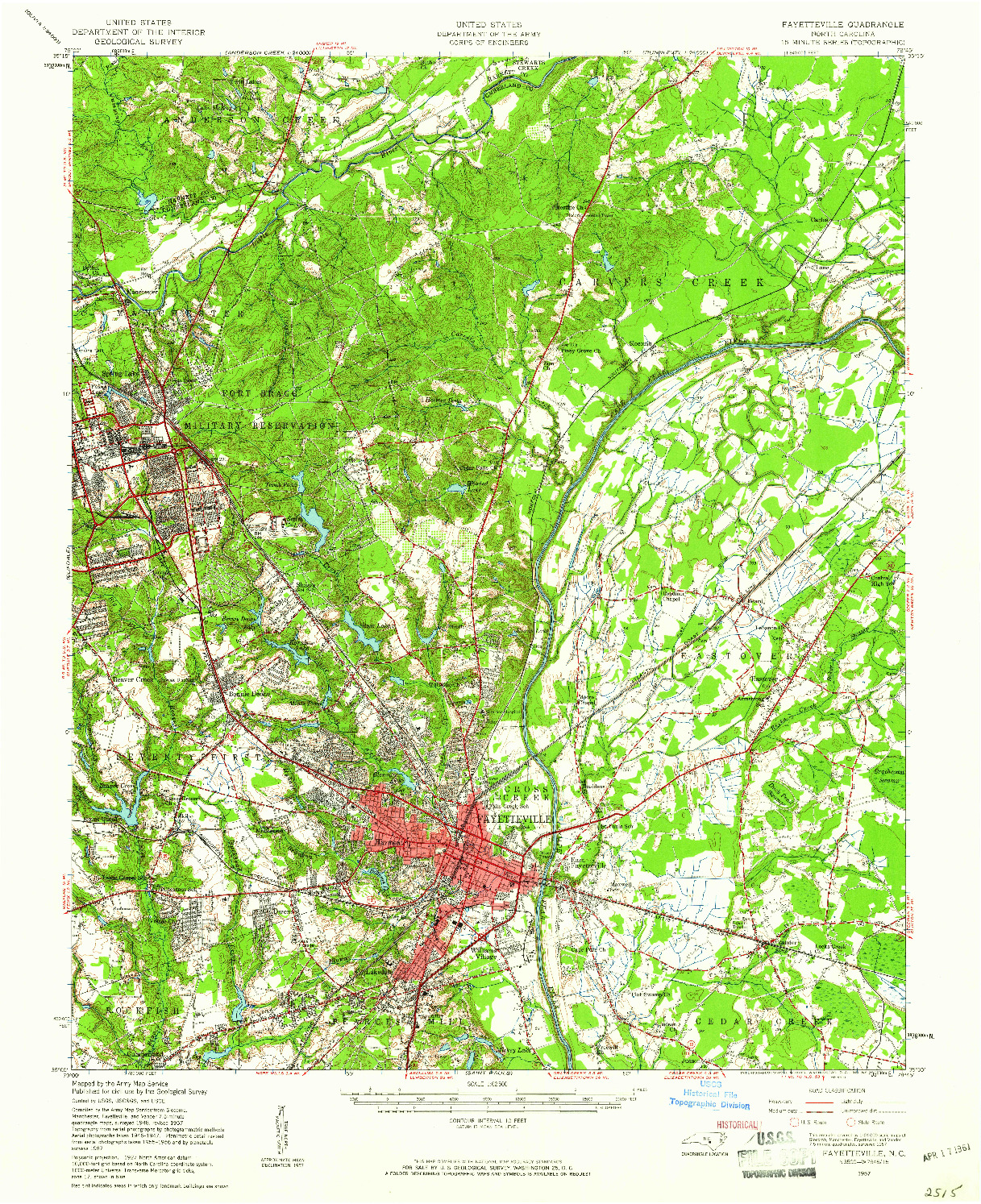 USGS 1:62500-SCALE QUADRANGLE FOR FAYETTEVILLE, NC 1957