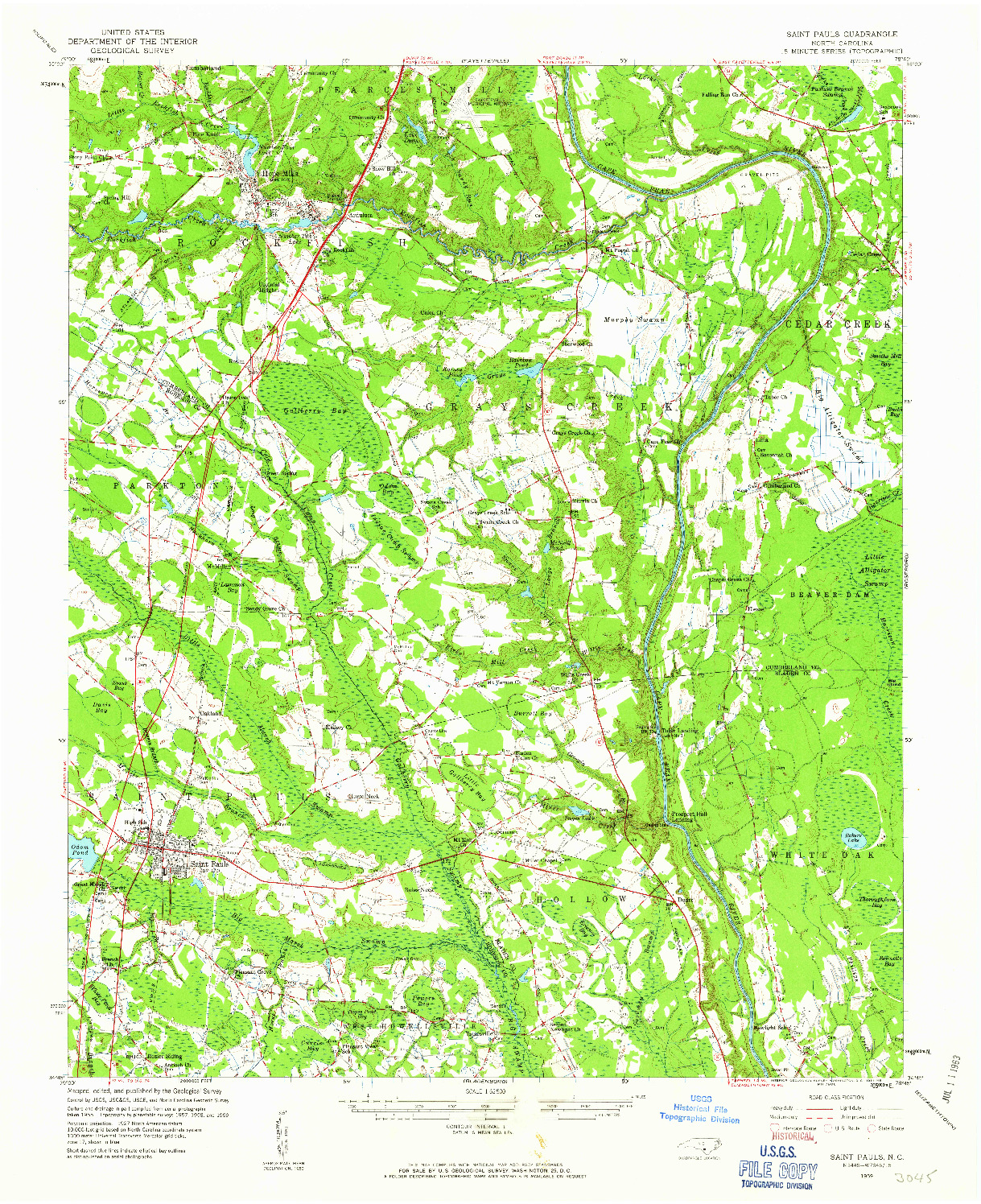 USGS 1:62500-SCALE QUADRANGLE FOR SAINT PAULS, NC 1959