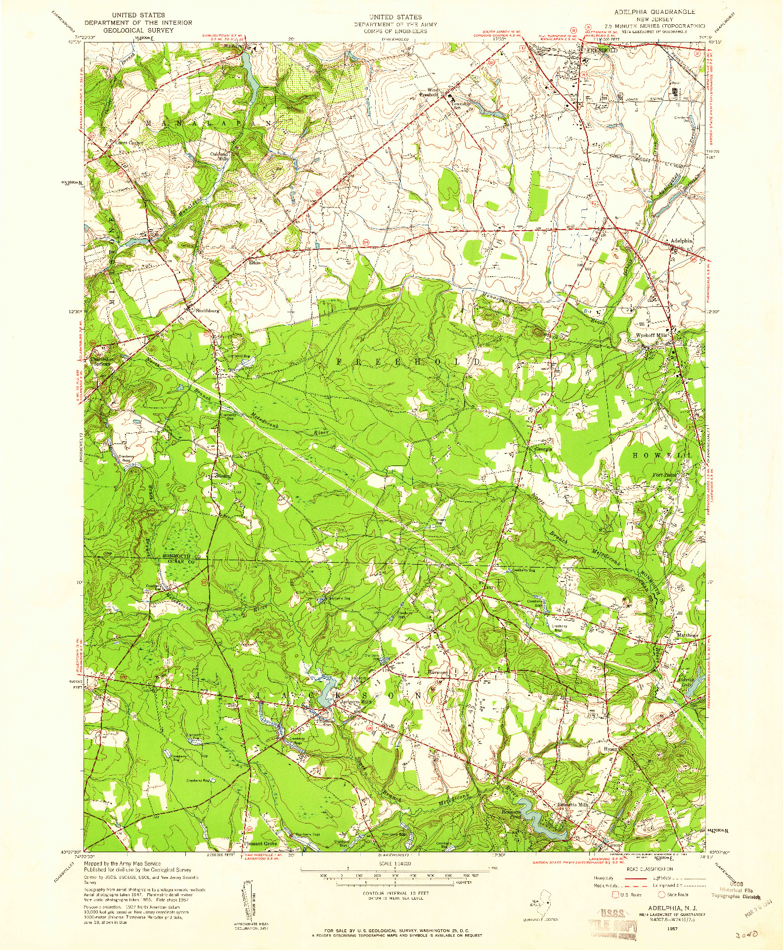 USGS 1:24000-SCALE QUADRANGLE FOR ADELPHIA, NJ 1957