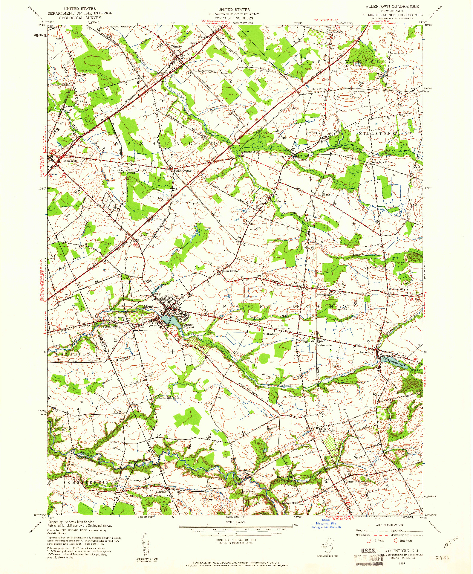 USGS 1:24000-SCALE QUADRANGLE FOR ALLENTOWN, NJ 1957
