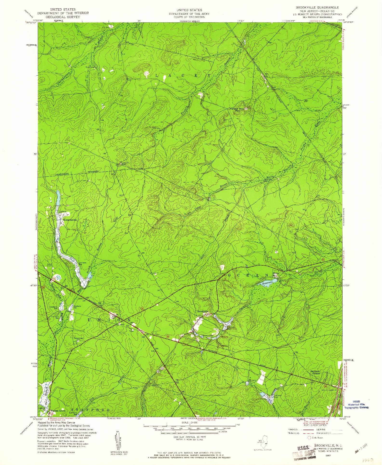 USGS 1:24000-SCALE QUADRANGLE FOR BROOKVILLE, NJ 1957