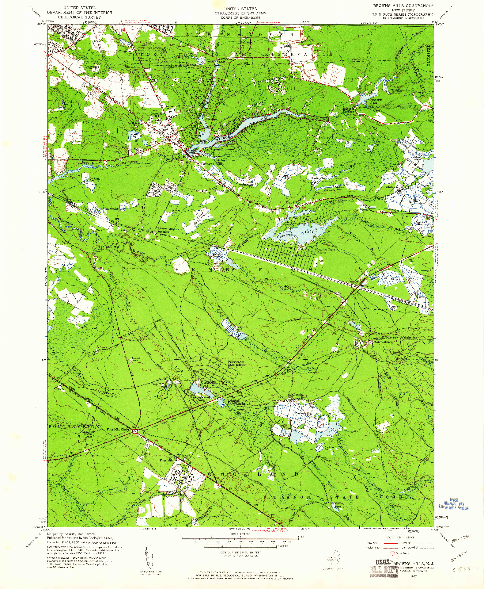 USGS 1:24000-SCALE QUADRANGLE FOR BROWNS MILLS, NJ 1957