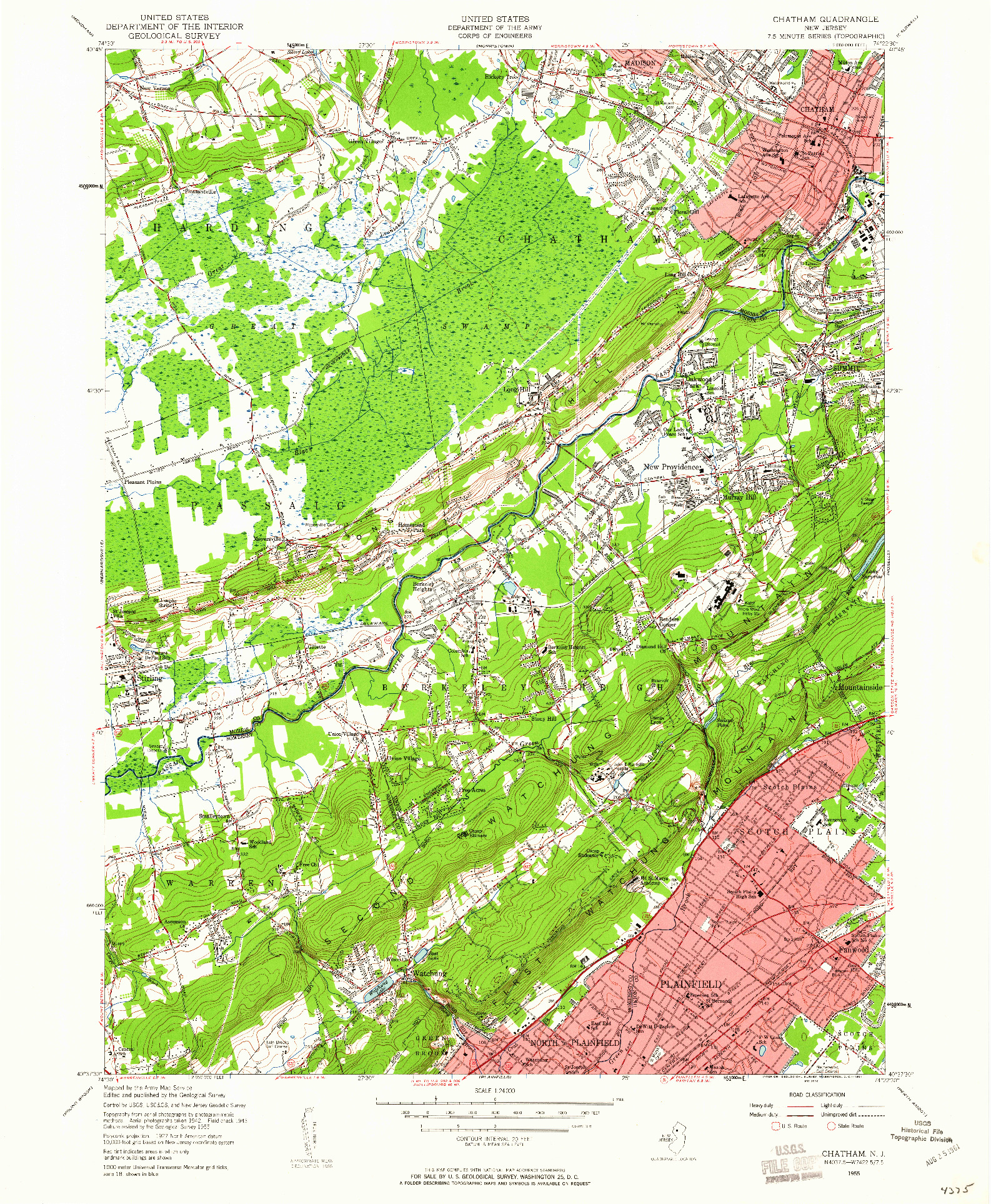 USGS 1:24000-SCALE QUADRANGLE FOR CHATHAM, NJ 1955