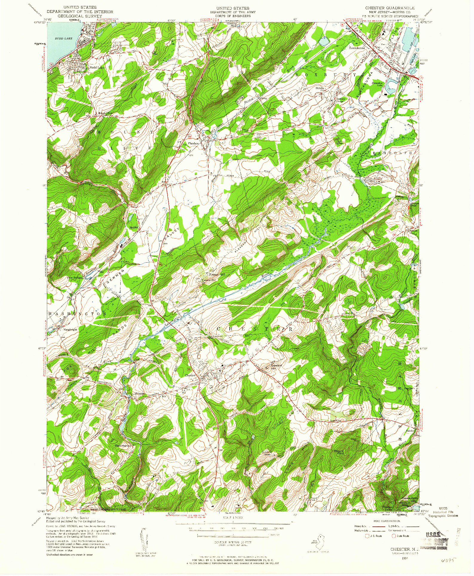 USGS 1:24000-SCALE QUADRANGLE FOR CHESTER, NJ 1954