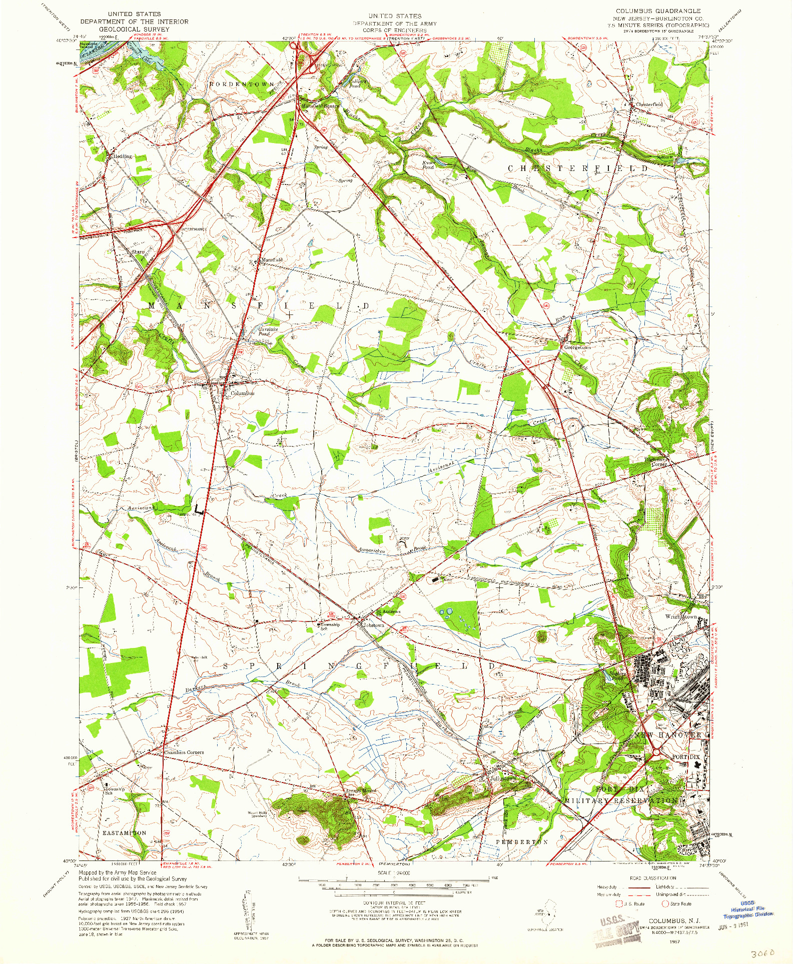 USGS 1:24000-SCALE QUADRANGLE FOR COLUMBUS, NJ 1957
