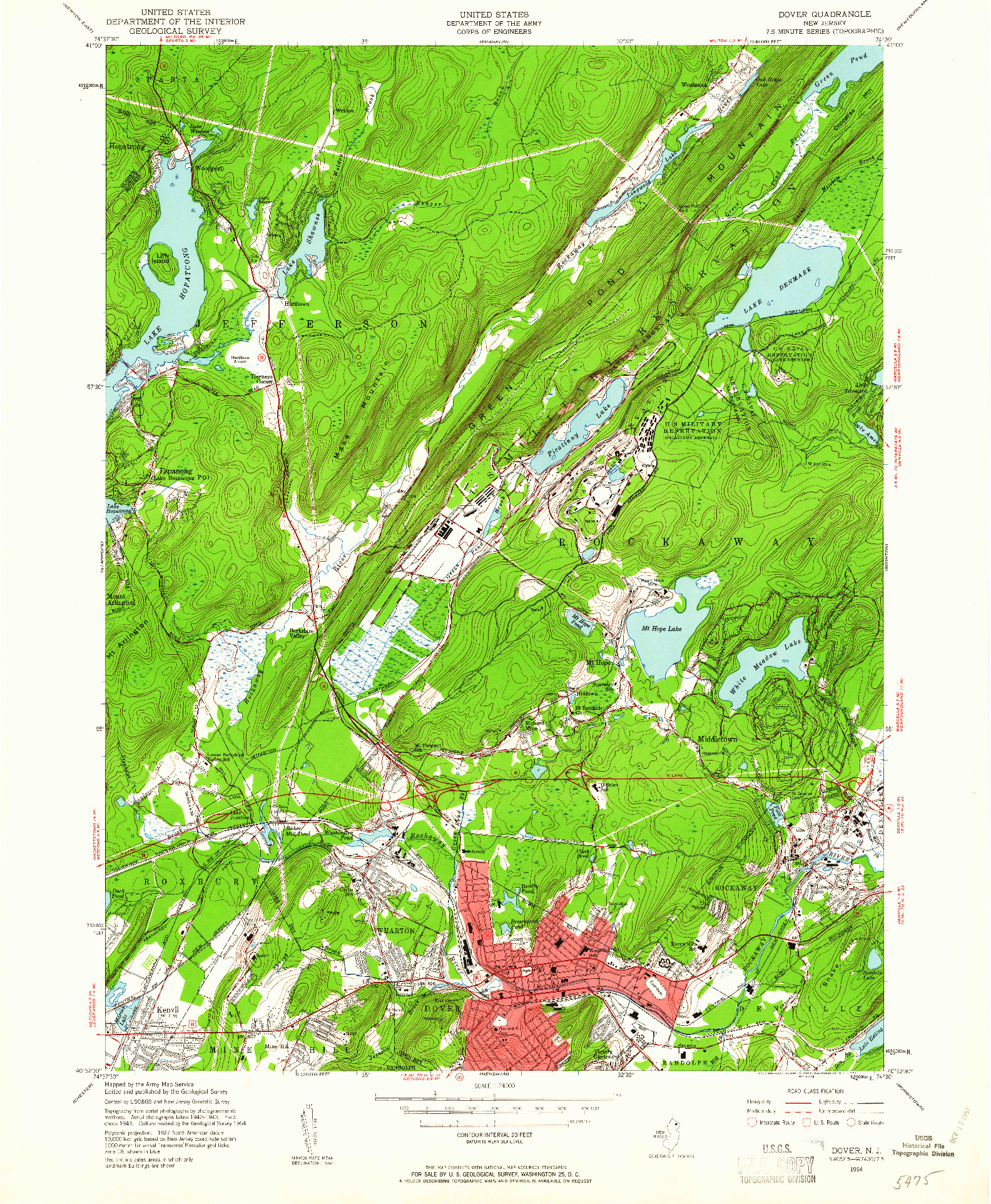 USGS 1:24000-SCALE QUADRANGLE FOR DOVER, NJ 1954