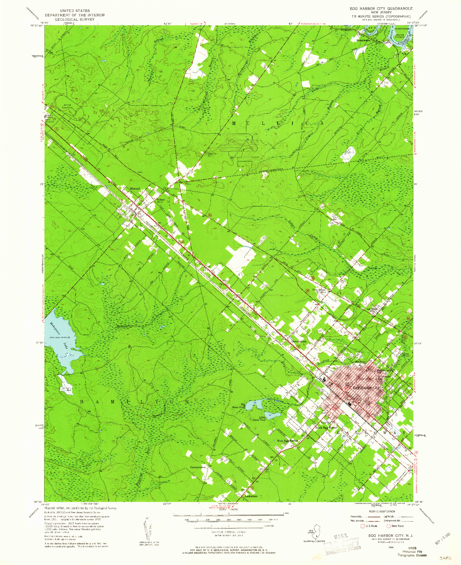 USGS 1:24000-SCALE QUADRANGLE FOR EGG HARBOR CITY, NJ 1956