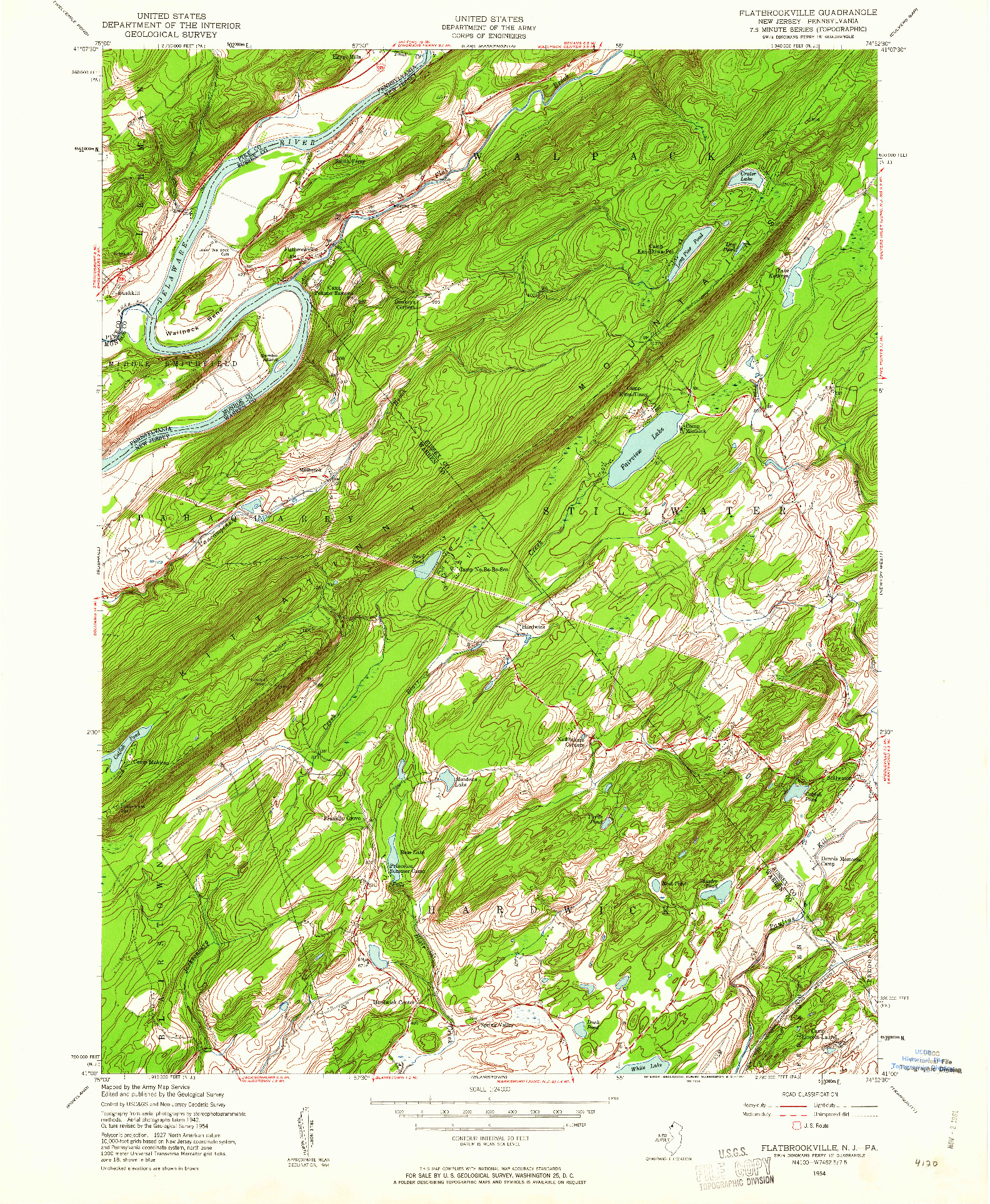 USGS 1:24000-SCALE QUADRANGLE FOR FLATBROOKVILLE, NJ 1954