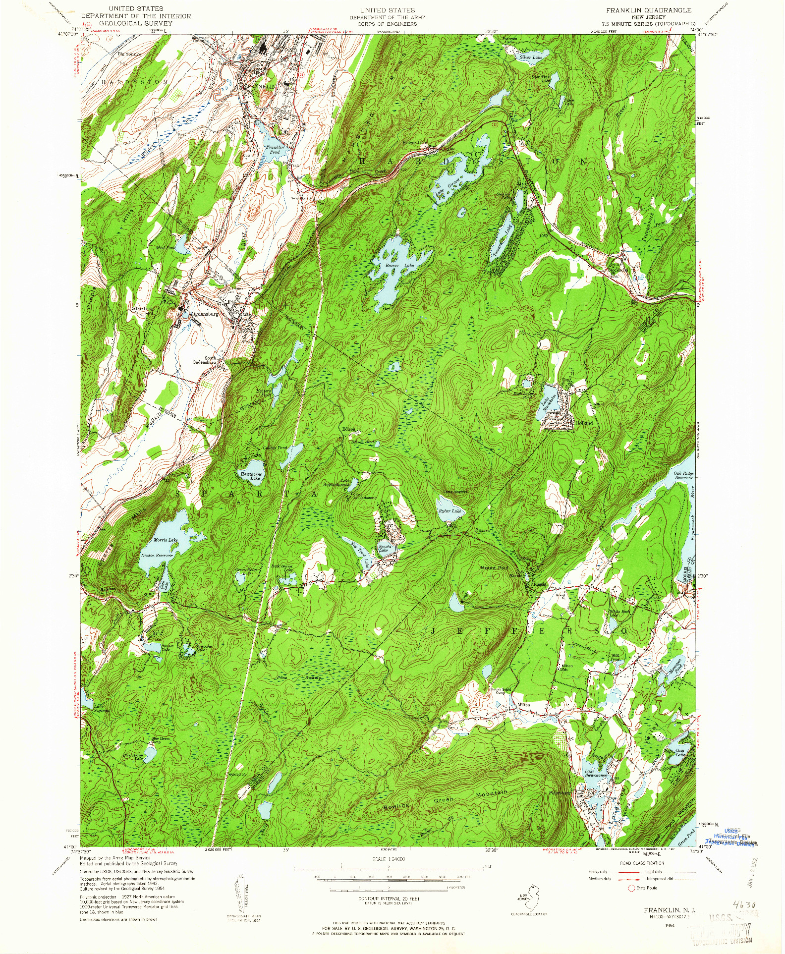 USGS 1:24000-SCALE QUADRANGLE FOR FRANKLIN, NJ 1954