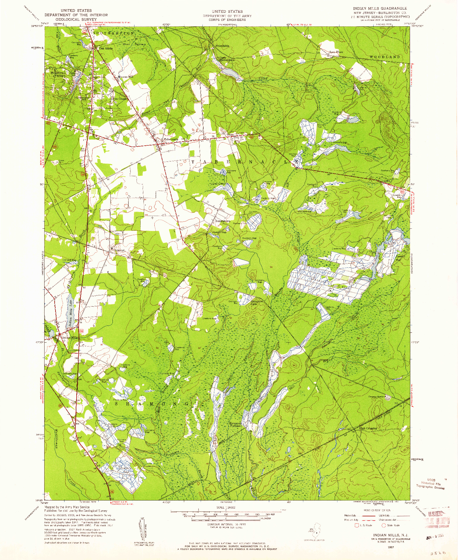 USGS 1:24000-SCALE QUADRANGLE FOR INDIAN MILLS, NJ 1957