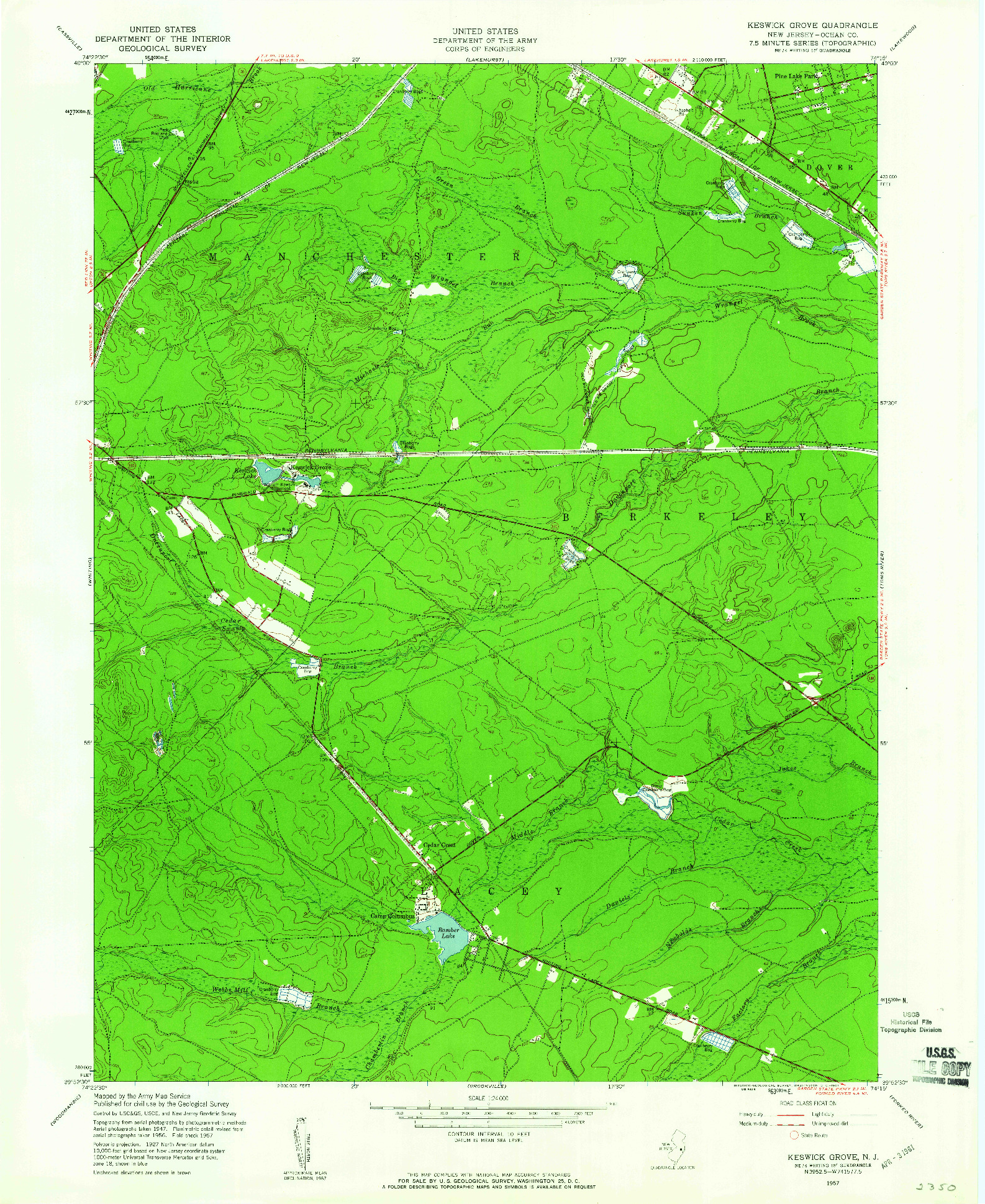 USGS 1:24000-SCALE QUADRANGLE FOR KESWICK GROVE, NJ 1957