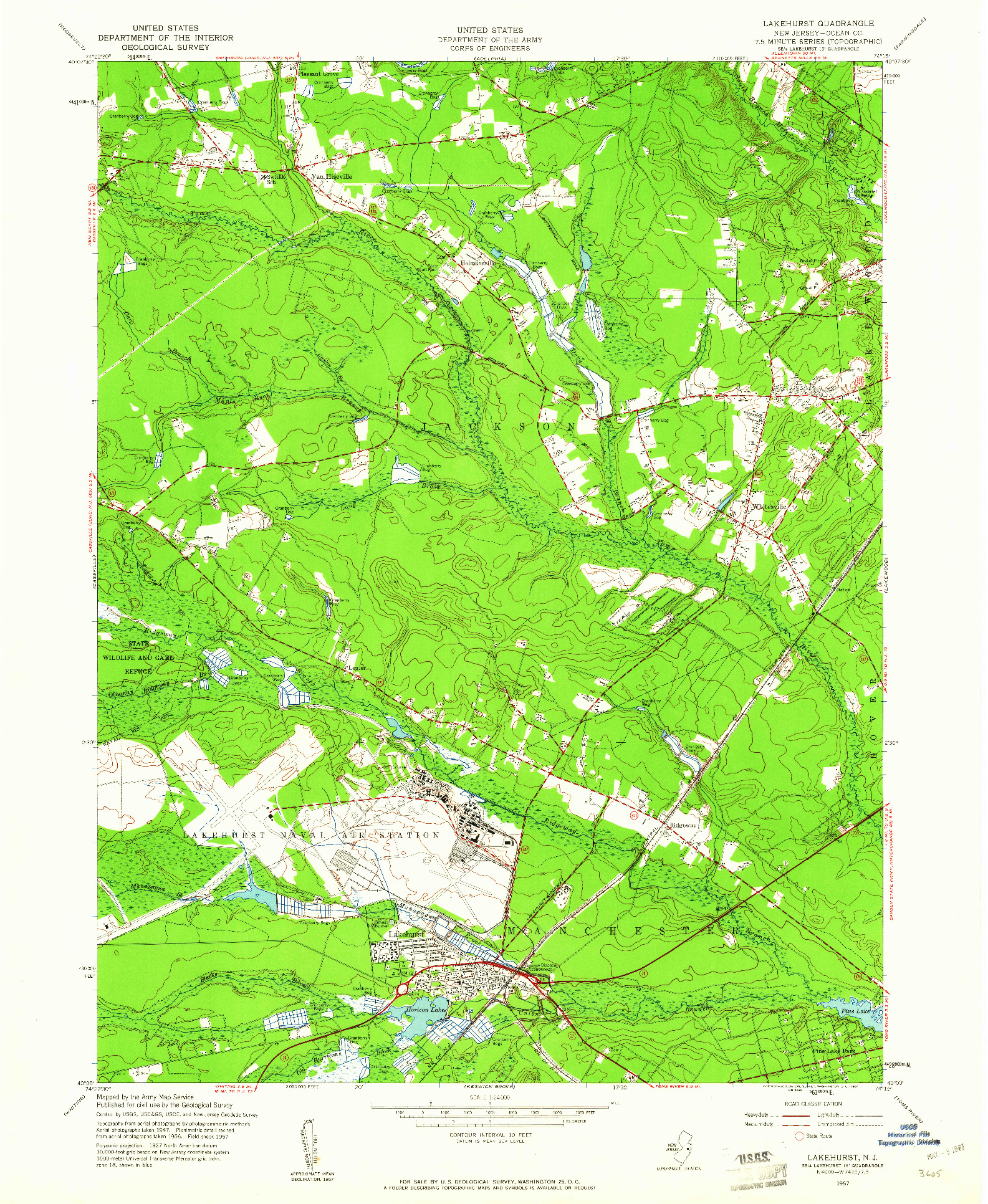 USGS 1:24000-SCALE QUADRANGLE FOR LAKEHURST, NJ 1957