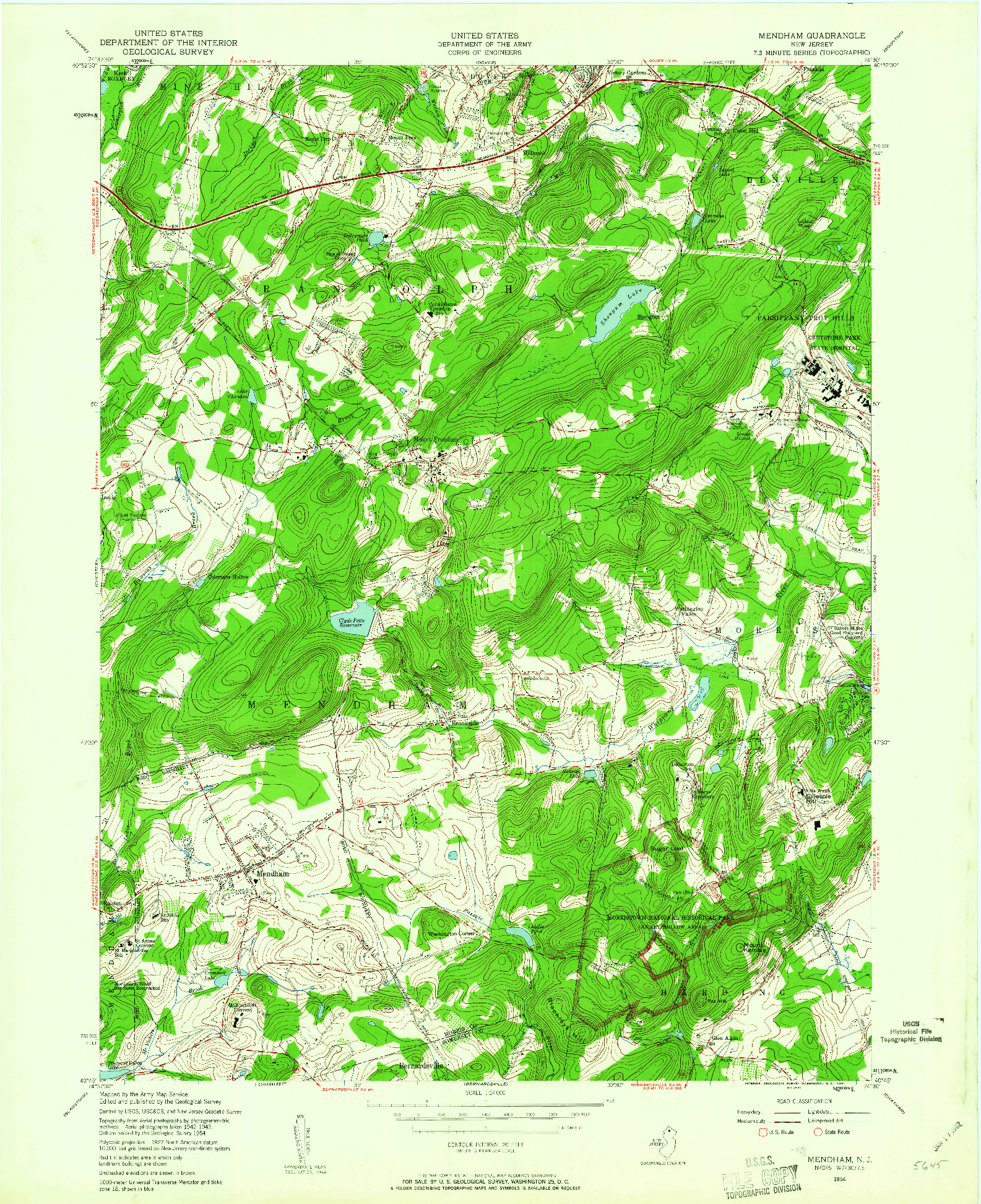 USGS 1:24000-SCALE QUADRANGLE FOR MENDHAM, NJ 1954