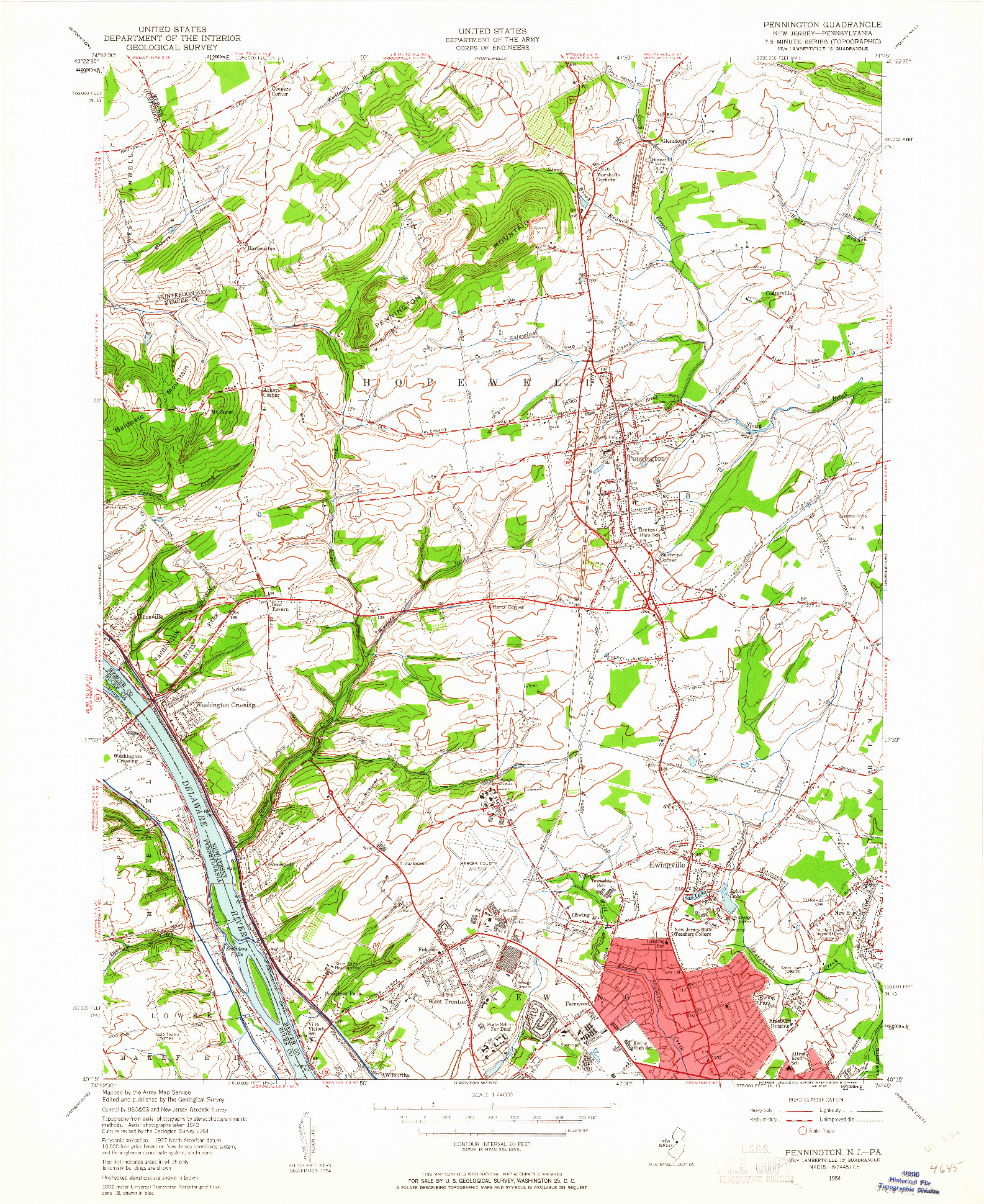 USGS 1:24000-SCALE QUADRANGLE FOR PENNINGTON, NJ 1954