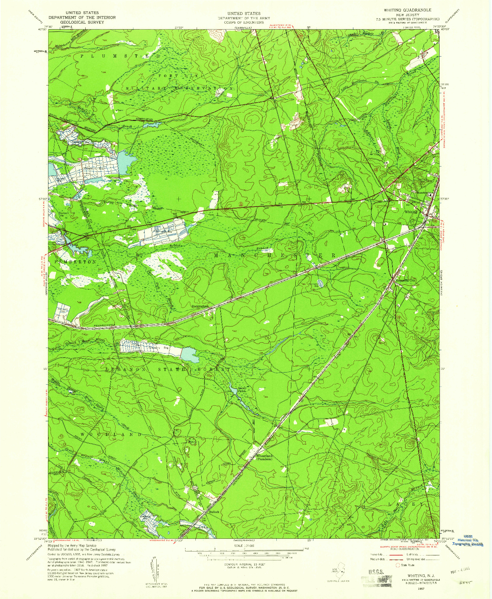 USGS 1:24000-SCALE QUADRANGLE FOR WHITING, NJ 1957