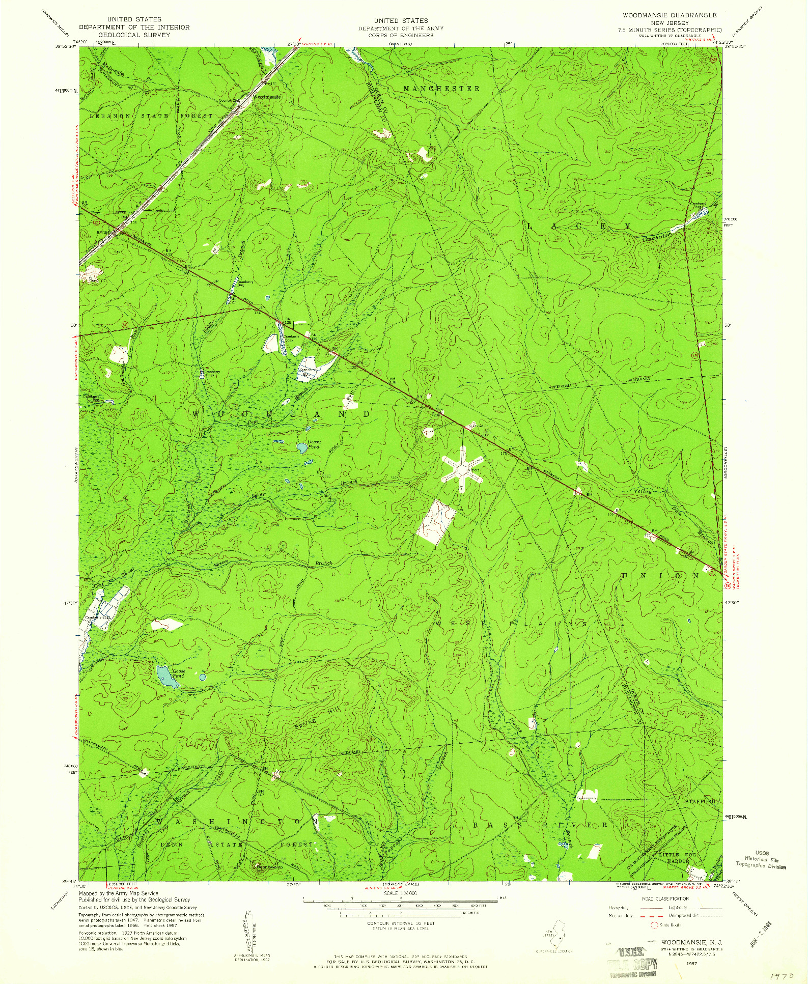 USGS 1:24000-SCALE QUADRANGLE FOR WOODMANSIE, NJ 1957