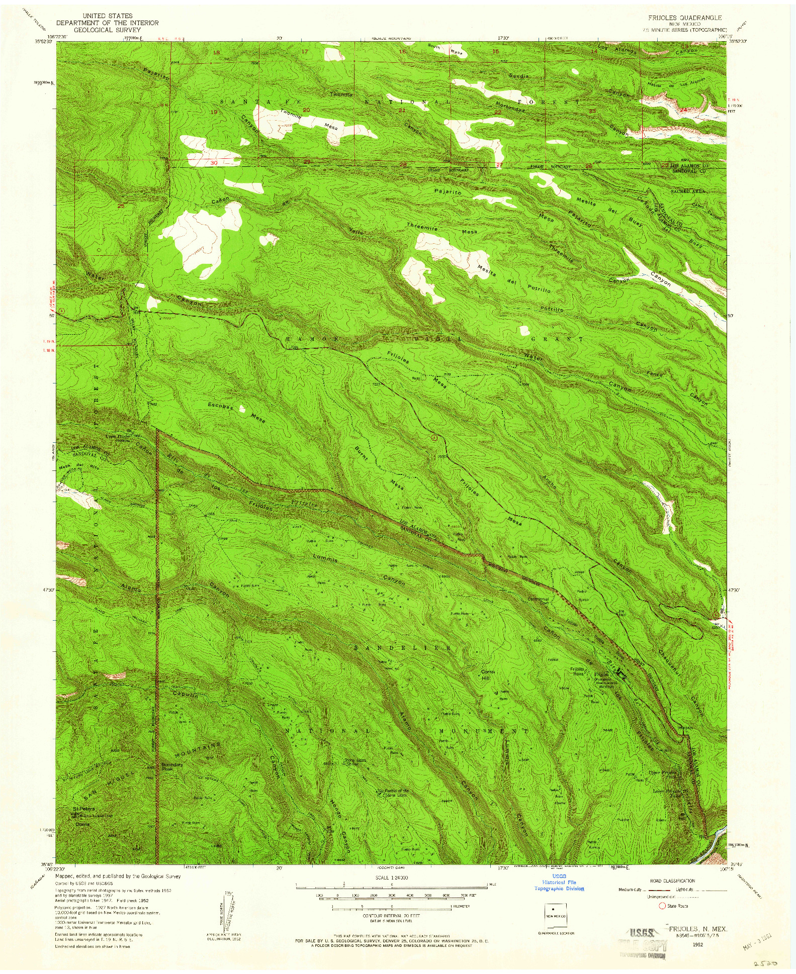 USGS 1:24000-SCALE QUADRANGLE FOR FRIJOLES, NM 1952