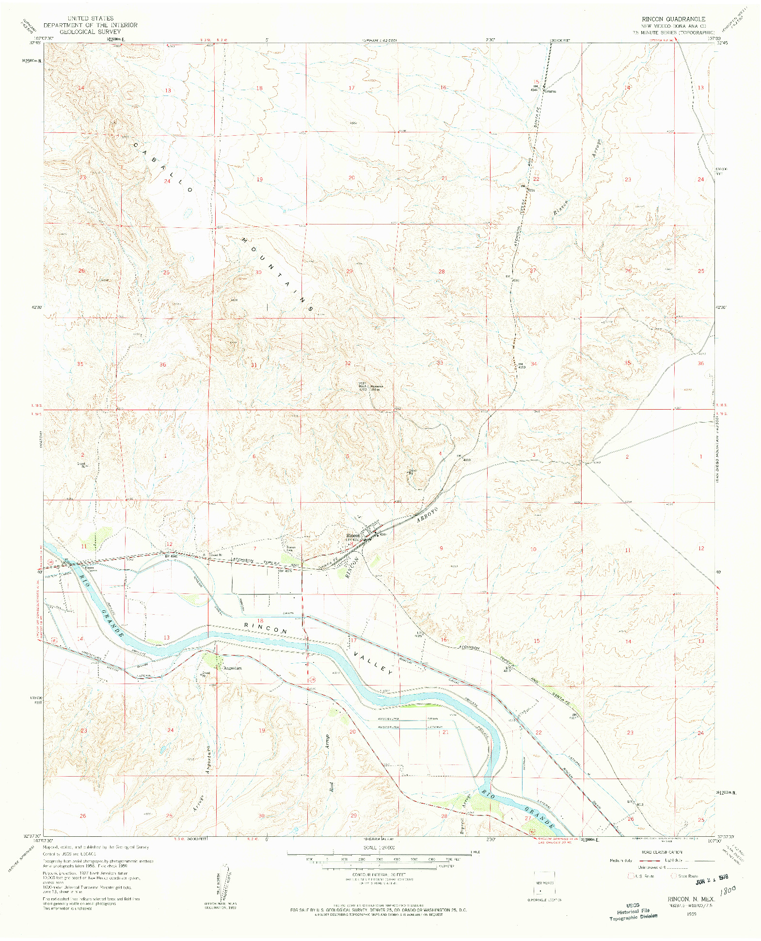 USGS 1:24000-SCALE QUADRANGLE FOR RINCON, NM 1959