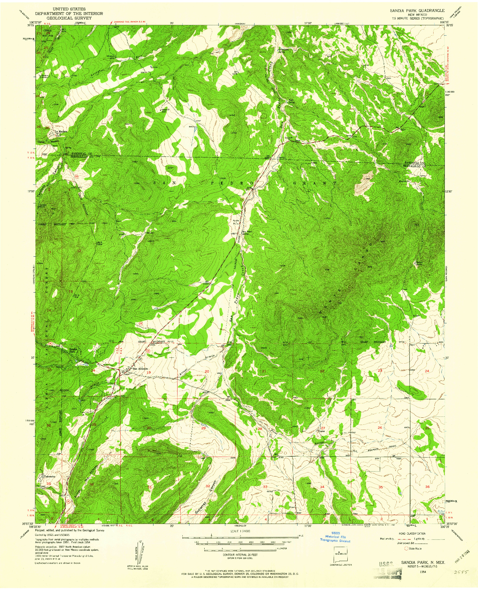 USGS 1:24000-SCALE QUADRANGLE FOR SANDIA PARK, NM 1954