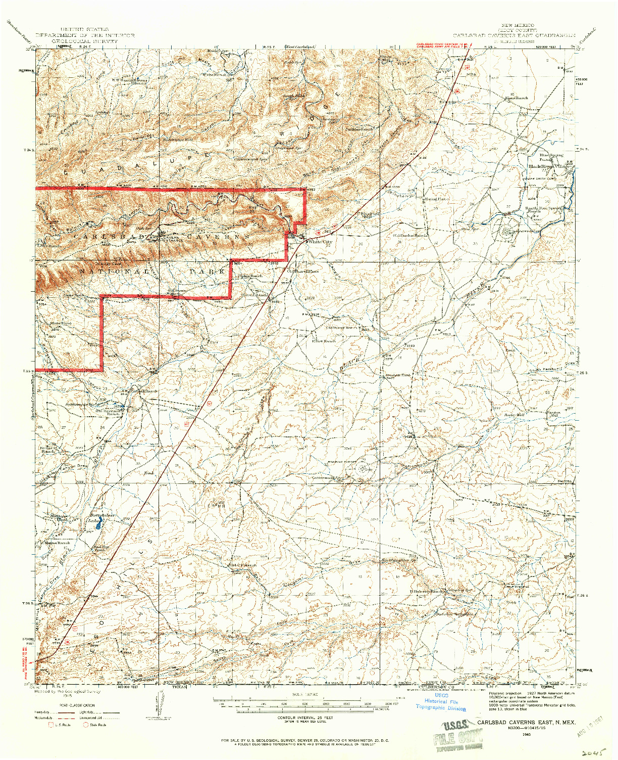 USGS 1:62500-SCALE QUADRANGLE FOR CARLSBAD CAVERNS EAST, NM 1945