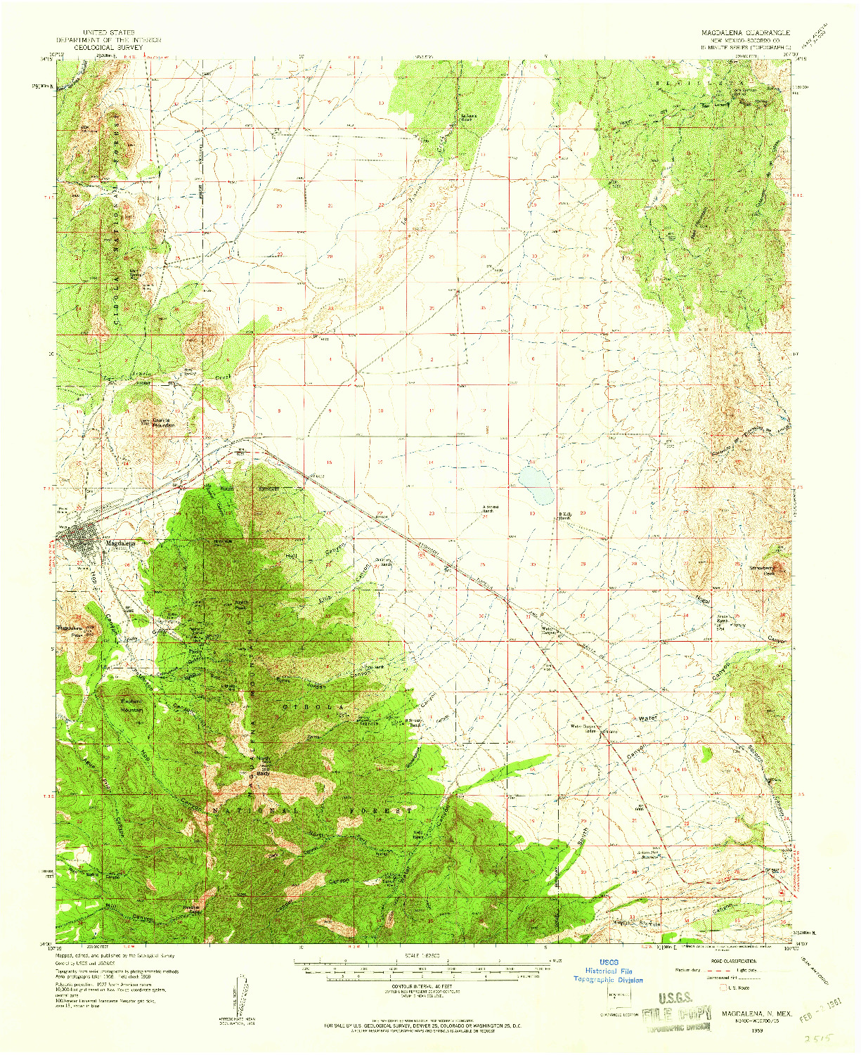 USGS 1:62500-SCALE QUADRANGLE FOR MAGDALENA, NM 1959