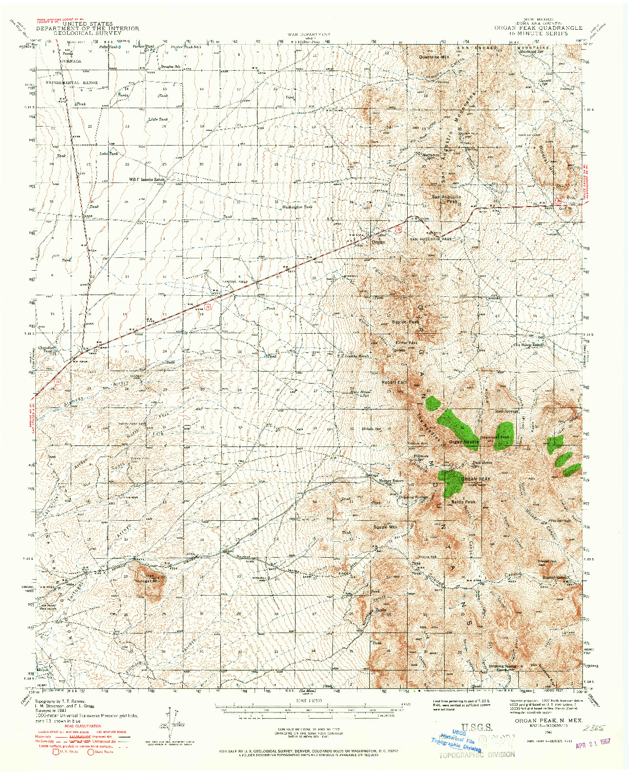 USGS 1:62500-SCALE QUADRANGLE FOR ORGAN PEAK, NM 1941