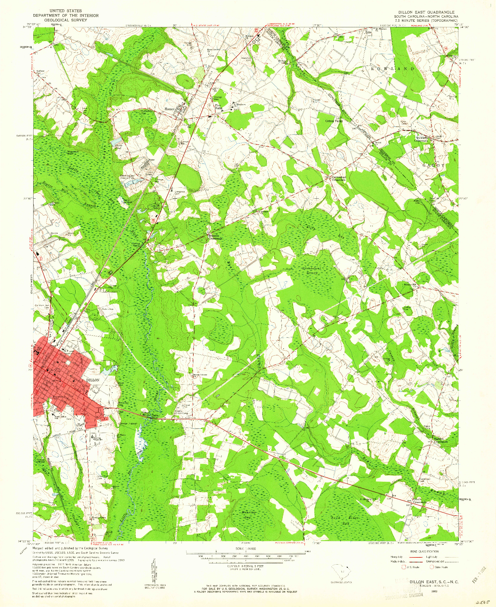 USGS 1:24000-SCALE QUADRANGLE FOR DILLON EAST, SC 1960