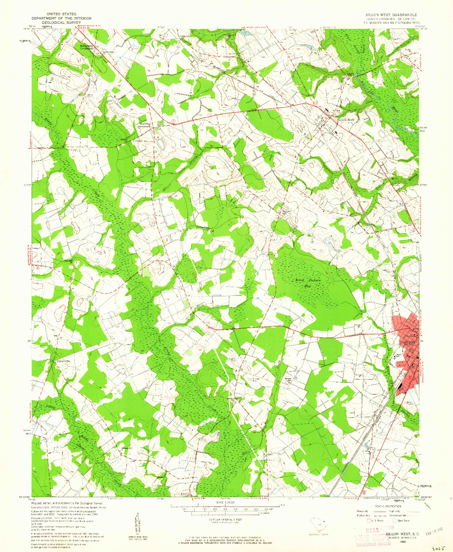 USGS 1:24000-SCALE QUADRANGLE FOR DILLON WEST, SC 1960