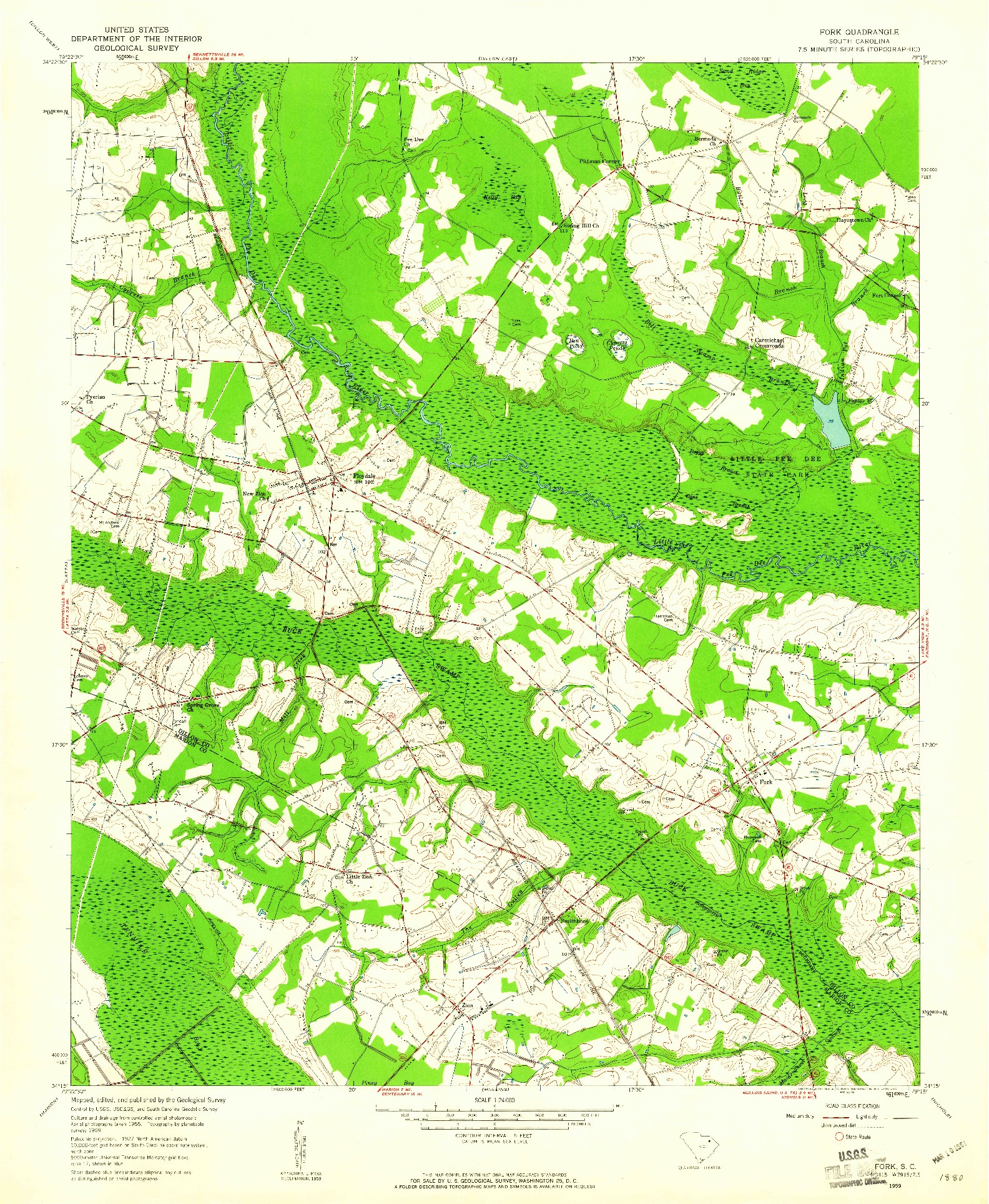 USGS 1:24000-SCALE QUADRANGLE FOR FORK, SC 1959