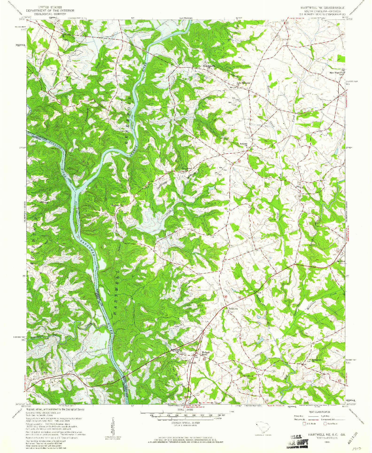 USGS 1:24000-SCALE QUADRANGLE FOR HARTWELL NE, SC 1959